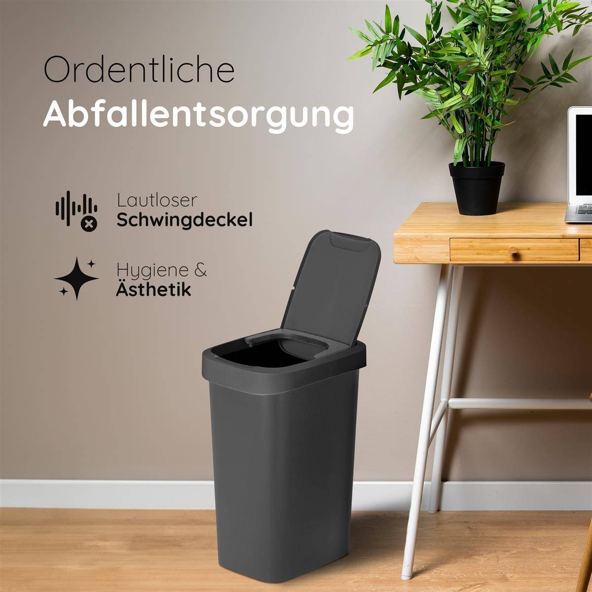 Novaliv Mülleimer 50L mit 2in1 Deckel, Klappdeckel & Schwingdeckel, Stilvoller Anti-Geruch Abfalleimer für Küche Haushalt Büro, Müll Eimer Bin Ab