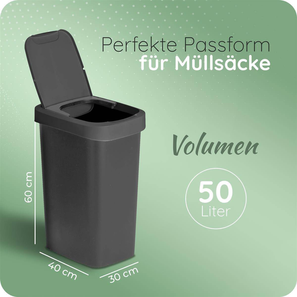 Novaliv 2 Stück Mülleimer 50L mit 2in1 Deckel, Klappdeckel & Schwingdeckel, Stilvoller Anti-Geruch Abfalleimer für Küche Haushalt Büro, Müll Eim