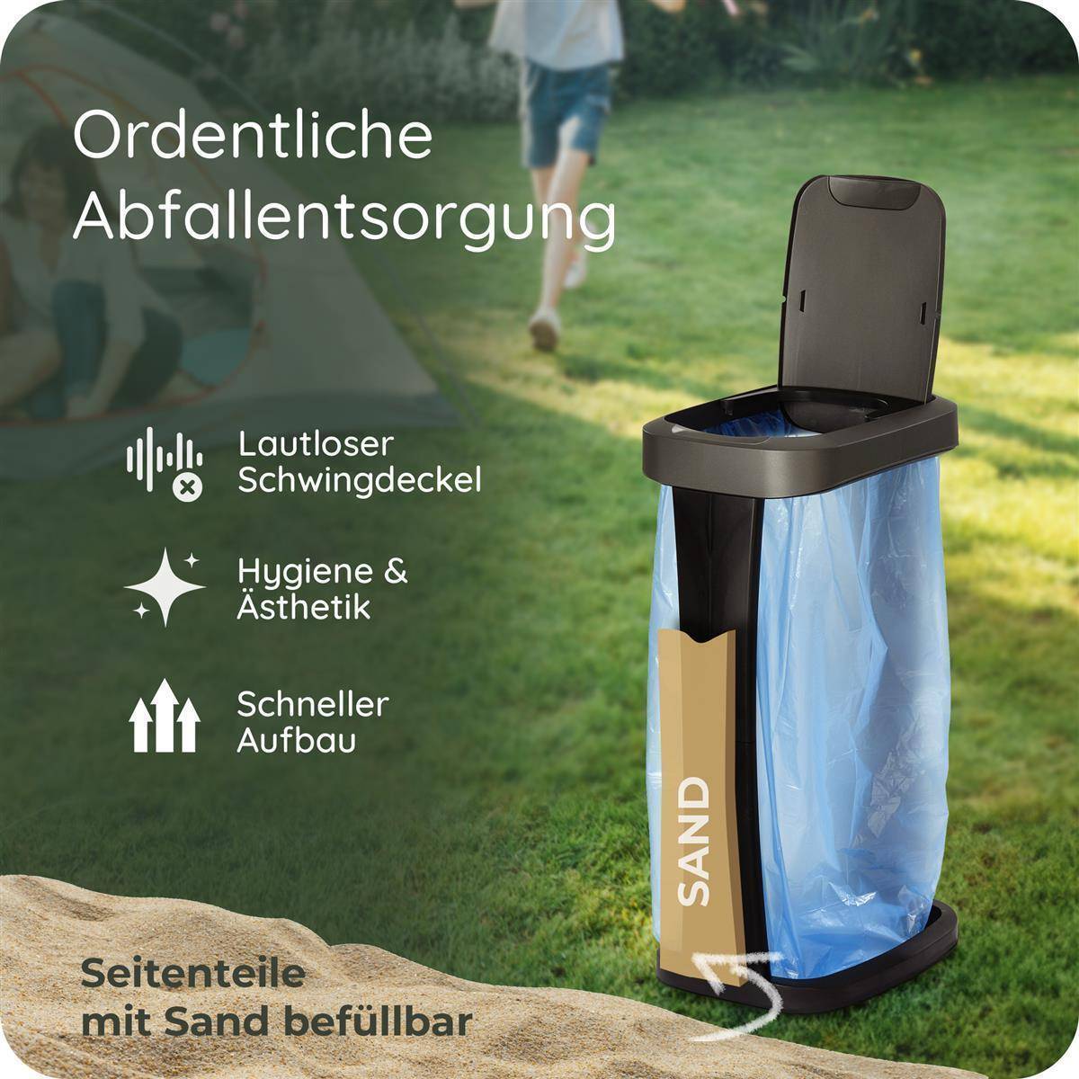 Novaliv Müllsackständer mit Deckel für 70L-120L Müllsäcke, extra Robust & fester Stand Outdoor geeignet, gelber Sack Müllständer Gelbersack-Hal