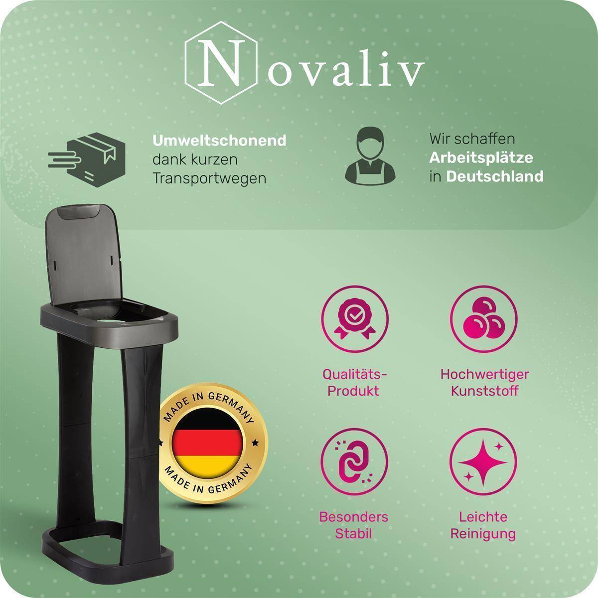 Novaliv Müllsackständer mit Deckel für 70L-120L Müllsäcke, extra Robust & fester Stand Outdoor geeignet, gelber Sack Müllständer Gelbersack-Hal