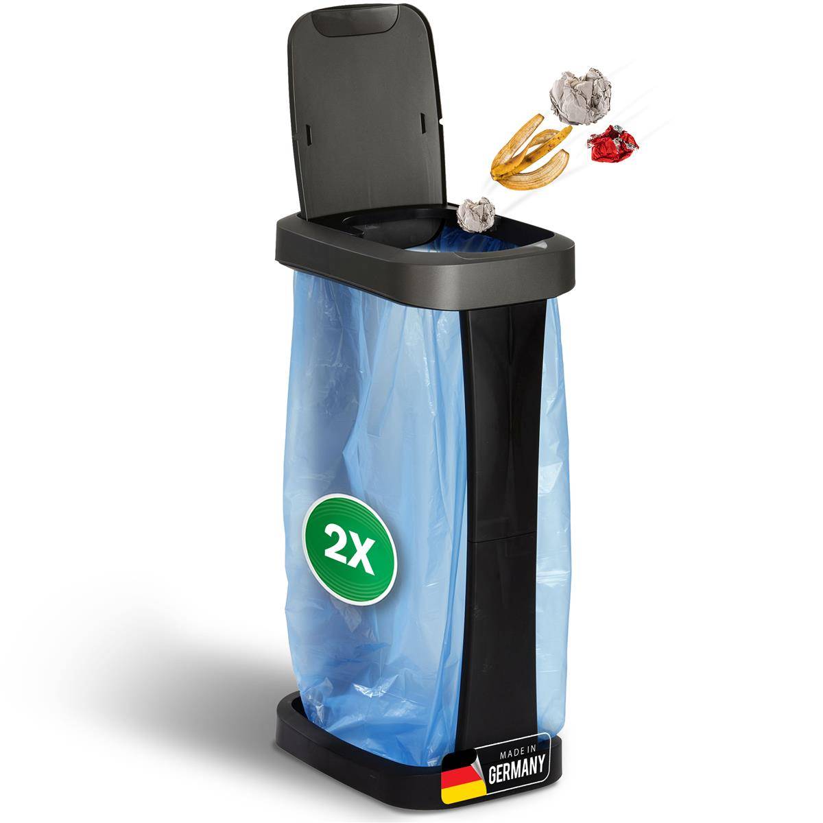 Novaliv 2x Müllsackständer mit Deckel für 70L-120L Müllsäcke, extra Robust & fester Stand Outdoor geeignet, gelber Sack Müllständer Gelbersack-