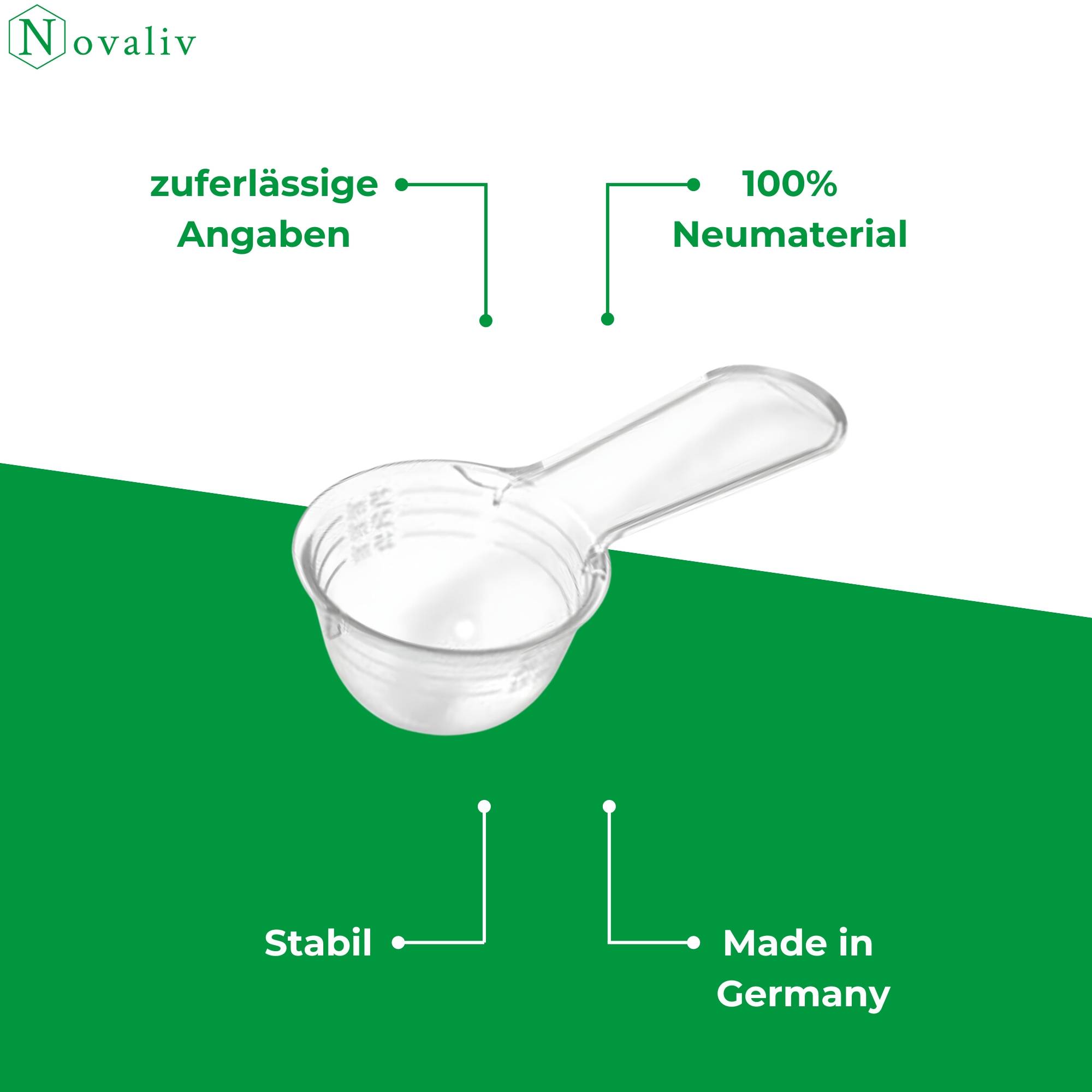 Novaliv 2x Messlöffel 30g robuster Kunststoff Made in Germany präzise Dosierung von Pulvern und Flüssigkeiten für Küche Fitness Haushalt Perfekt