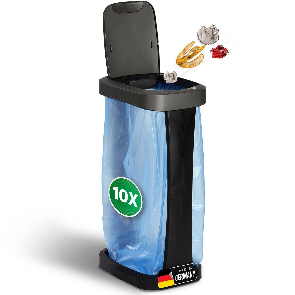 Novaliv Sparset 10x Müllsackständer mit Deckel für 70L-120L Müllsäcke, extra Robust & fester Stand Outdoor geeignet, gelber Sack Müllständer Ge