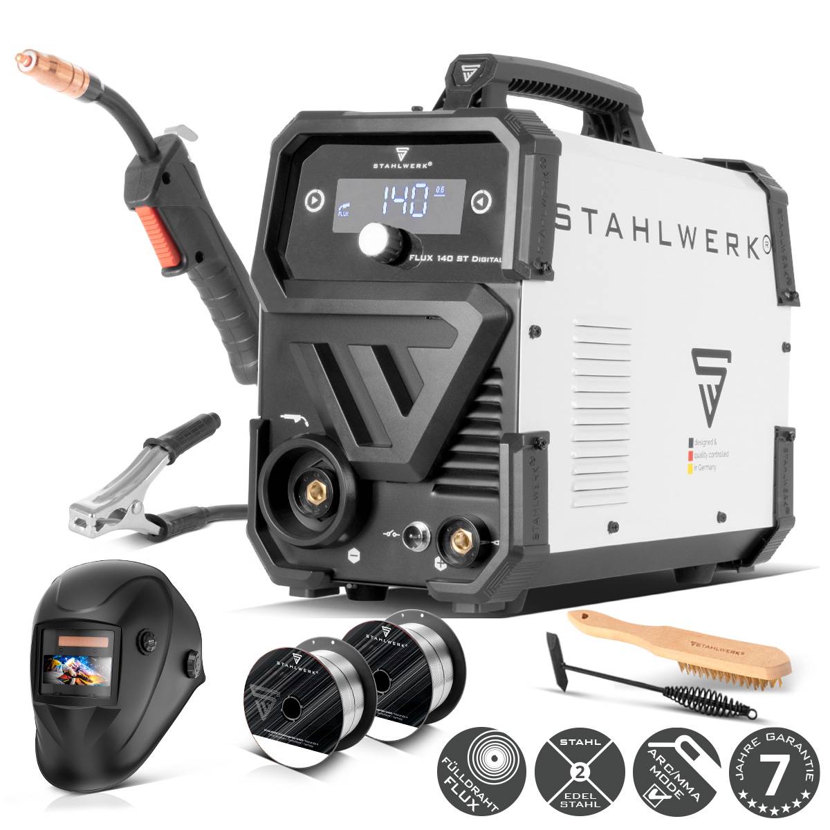 STAHLWERK Schweißgerät FLUX 140 ST Digital mit 140 A Vollausstattung, Lift-TIG