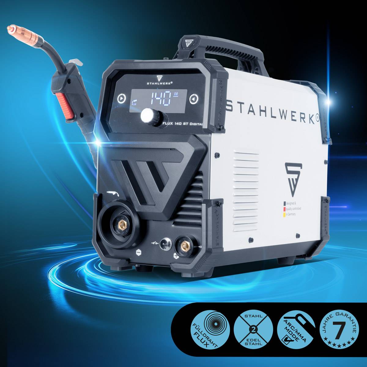 STAHLWERK Schweißgerät FLUX 140 ST Digital mit 140 A Vollausstattung, Lift-TIG