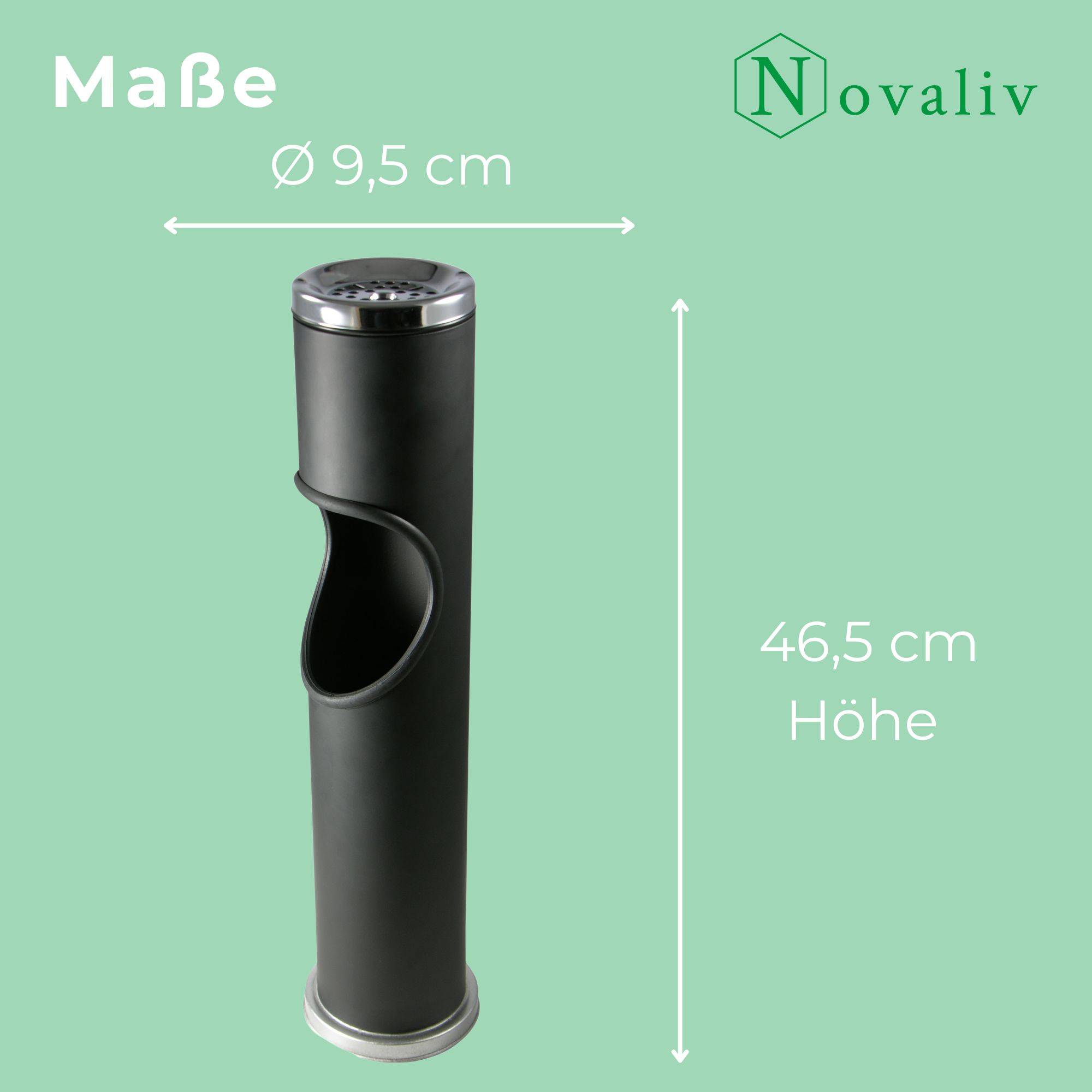 Novaliv Standaschenbecher für draußen Schwarz 46,5cm hoch 9,5cm Ø 2in1 für Müll- und Zigarettenabfälle outdoor Aschenbecher für draussen stehen