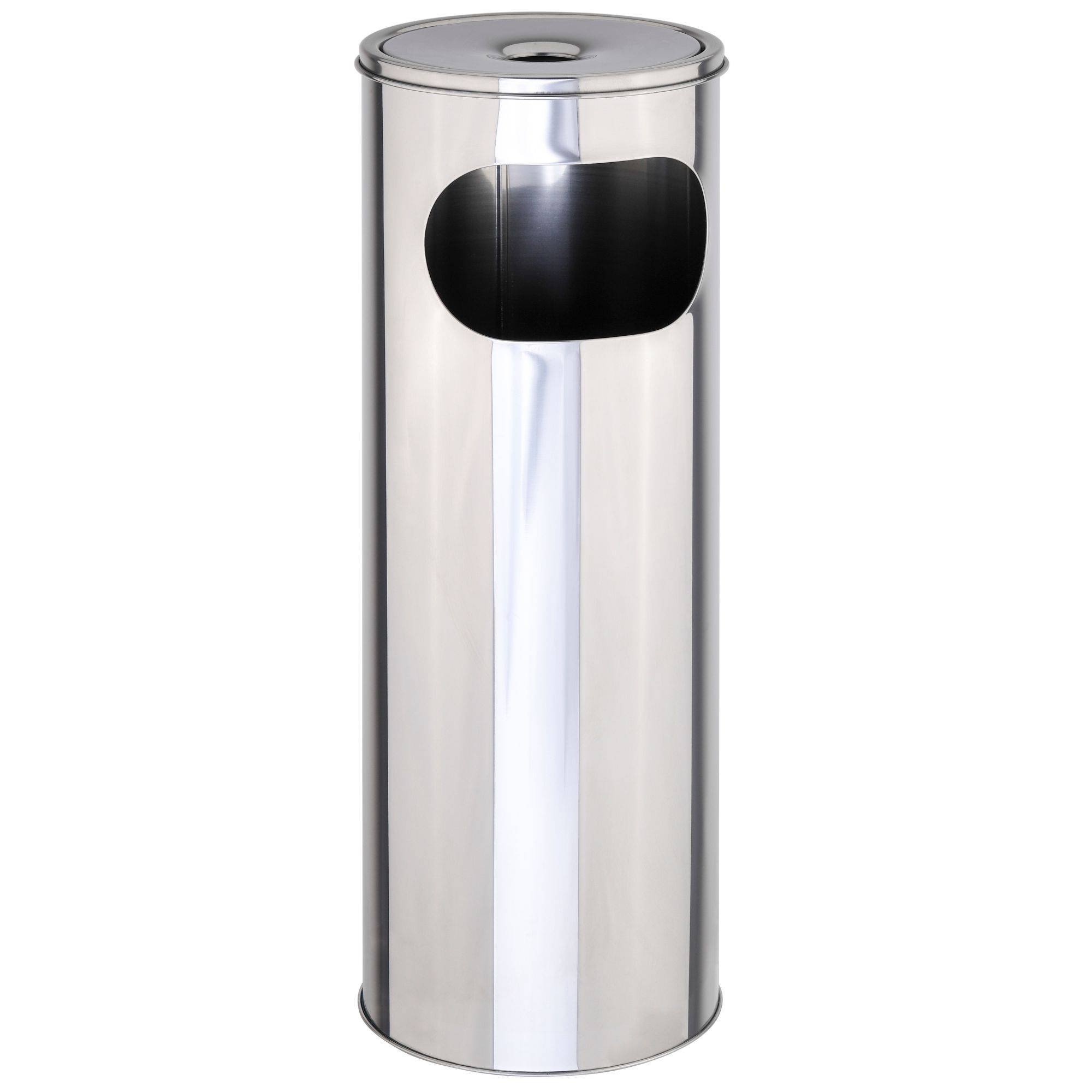 Novaliv Standaschenbecher für draußen Edelstahl Silber 58 cm hoch 21cm Ø 2in1 für Müll- und Zigarettenabfälle outdoor Aschenbecher für draussen