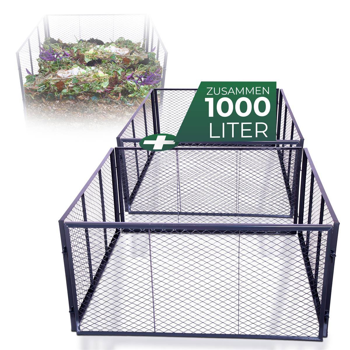 Novatool Garten-Komposter Metall 100x100x100 cm, mit erweiterbarem Stecksytem, pulverbeschichteter Metallkomposter mit 1000 Liter Volumen, Kompost