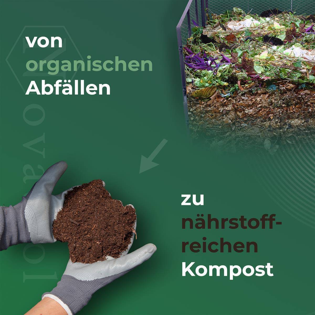 Novatool Garten-Komposter Deckel und Boden, Komposter mit erweiterbarem Stecksytem, pulverbeschichteter Metallkomposter mit 1000 Liter Volumen