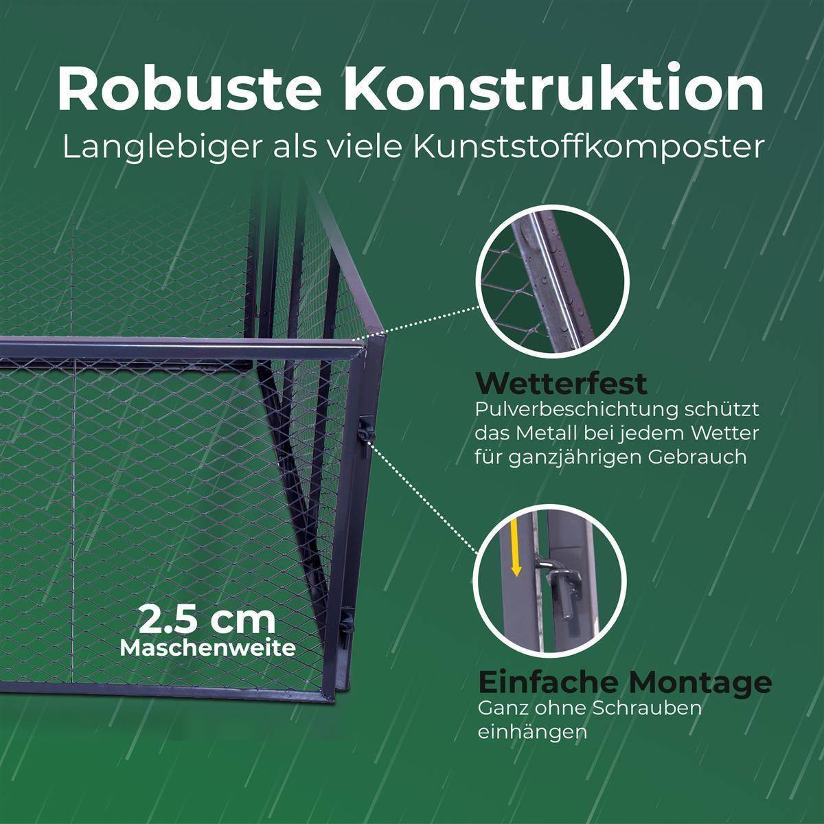 Novatool Garten-Komposter Metall 100x100x50 cm, mit erweiterbarem Stecksytem, pulverbeschichteter Metallkomposter mit 500 Liter Volumen, Draht