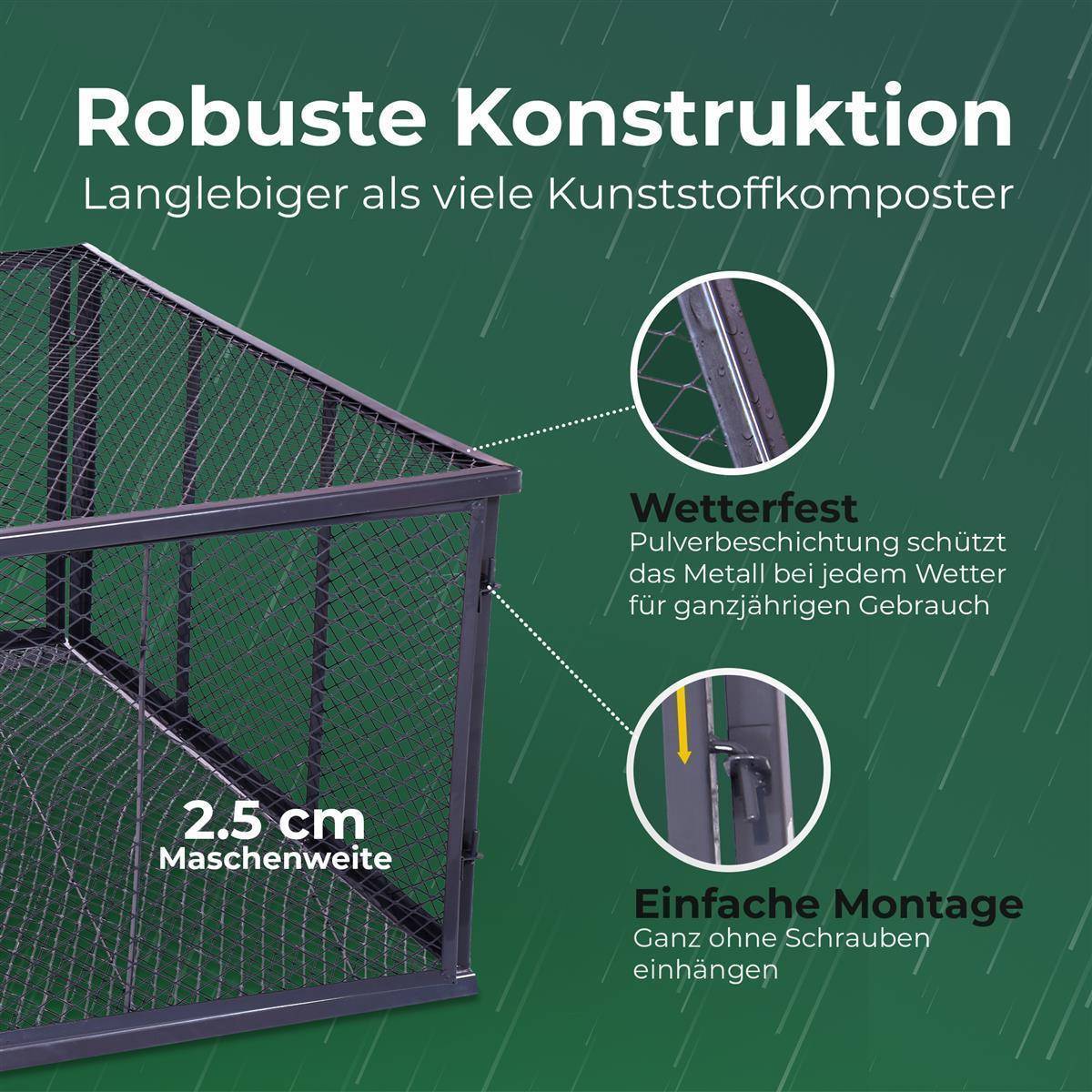 Novatool Garten-Komposter Metall 100x100x100 cm + Deckel oder Boden, mit erweiterbarem Stecksytem, pulverbeschichteter Metallkomposter mit 1000