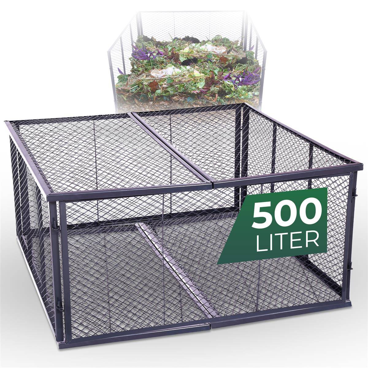 Novatool Garten-Komposter Metall 100x100x50 cm + Deckel und Boden, mit erweiterbarem Stecksytem, pulverbeschichteter Metallkomposter mit 500 Liter