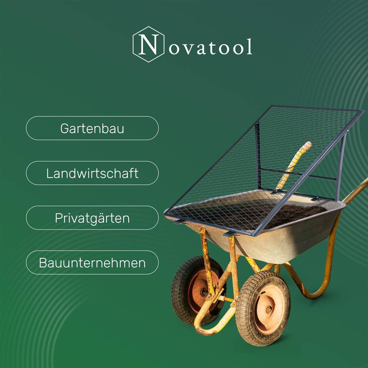 Novatool Boden Durchwurfsieb für Schubkarre 100x50 cm, aus pulverbeschichtetem Stahl, Durchwurfgitter Sieb für Erde Sand Kompost, Gartensieb Metalls