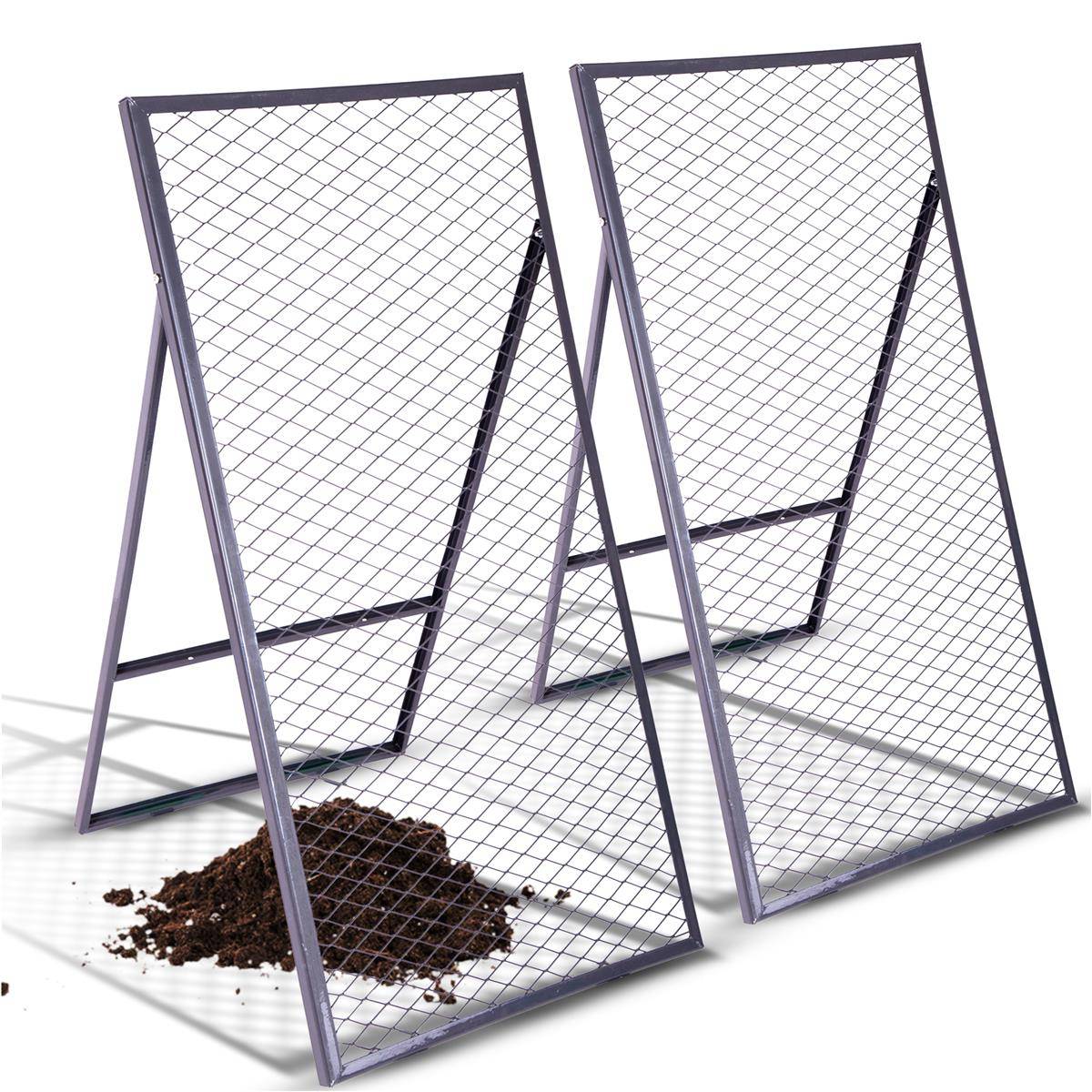 Novatool 2x Boden Durchwurfsieb 100x50 cm aus pulverbeschichtetem Stahl Durchwurfgitter Sieb für Erde Rasen Sand Kompost, Gartensieb Metallsieb