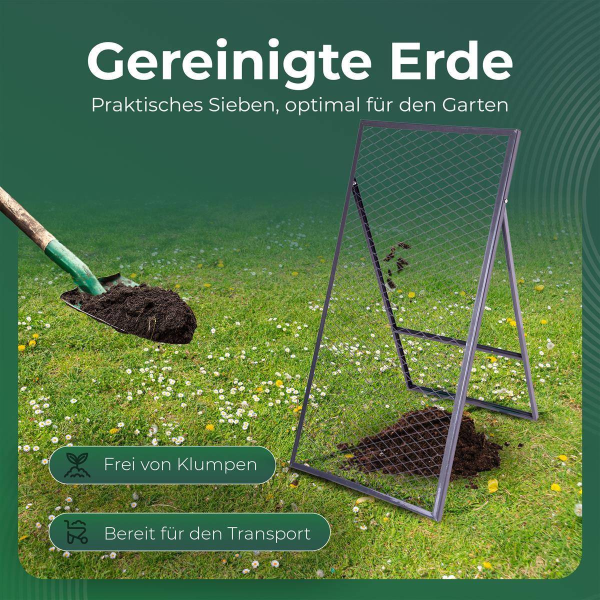 Novatool 2x Boden Durchwurfsieb 100x50 cm aus pulverbeschichtetem Stahl Durchwurfgitter Sieb für Erde Rasen Sand Kompost, Gartensieb Metallsieb