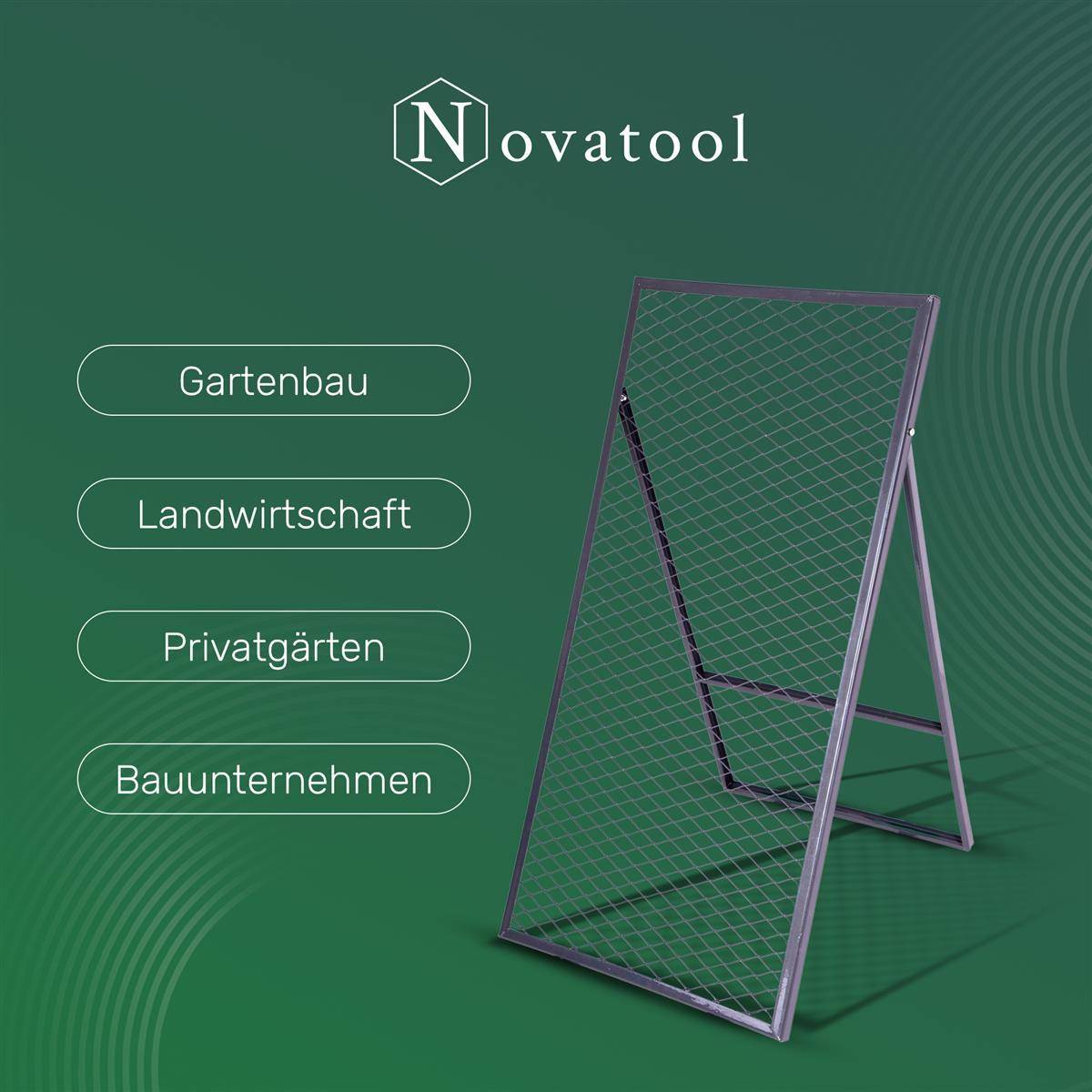 Novatool 2x Boden Durchwurfsieb 100x50 cm aus pulverbeschichtetem Stahl Durchwurfgitter Sieb für Erde Rasen Sand Kompost, Gartensieb Metallsieb