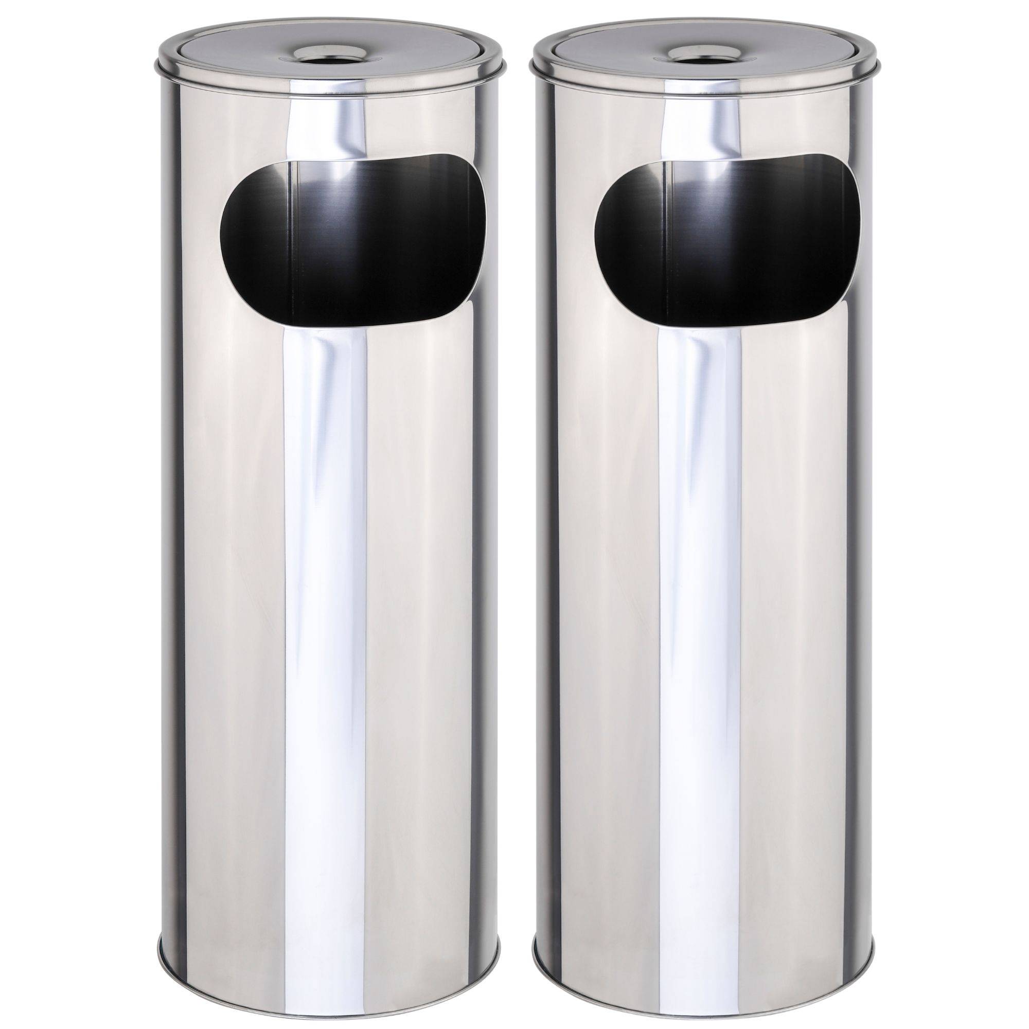 Novaliv 2x Standaschenbecher für draußen Edelstahl Silber 58 cm hoch 21cm Ø 2in1 für Müll- und Zigarettenabfälle outdoor Aschenbecher für draus