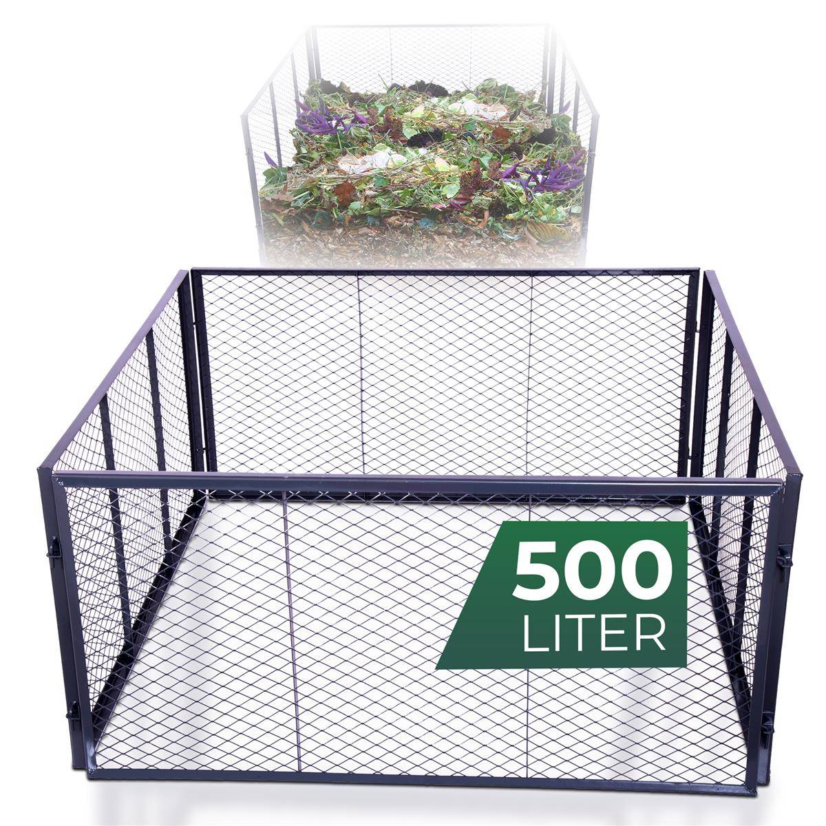 Novatool Garten-Komposter Metall 100x100x50 cm, mit erweiterbarem Stecksytem, pulverbeschichteter Metallkomposter mit 500 Liter Volumen, Draht