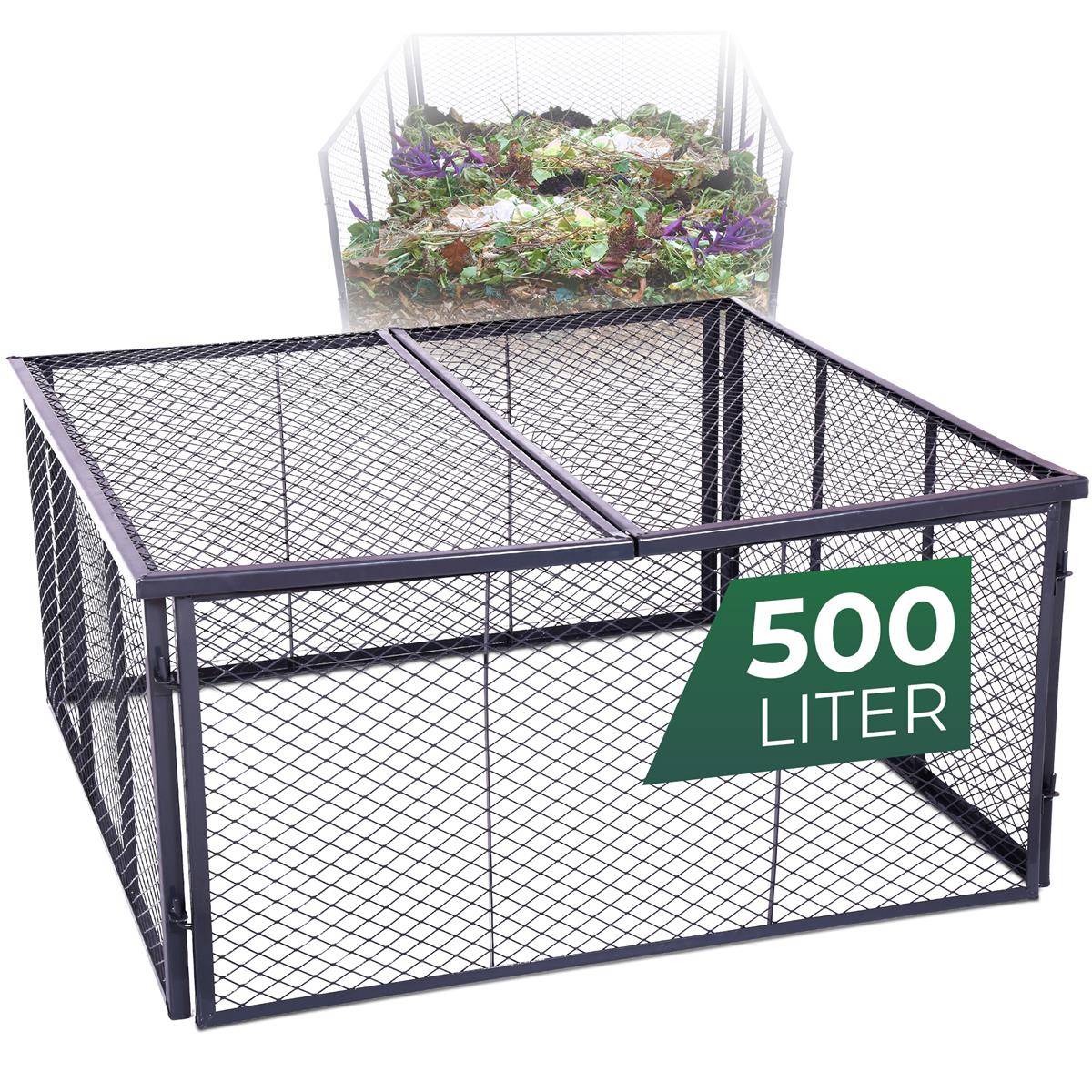 Novatool Garten-Komposter Metall 100x100x50 cm + Deckel oder Boden, mit erweiterbarem Stecksytem, pulverbeschichteter Metallkomposter mit 500 Liter