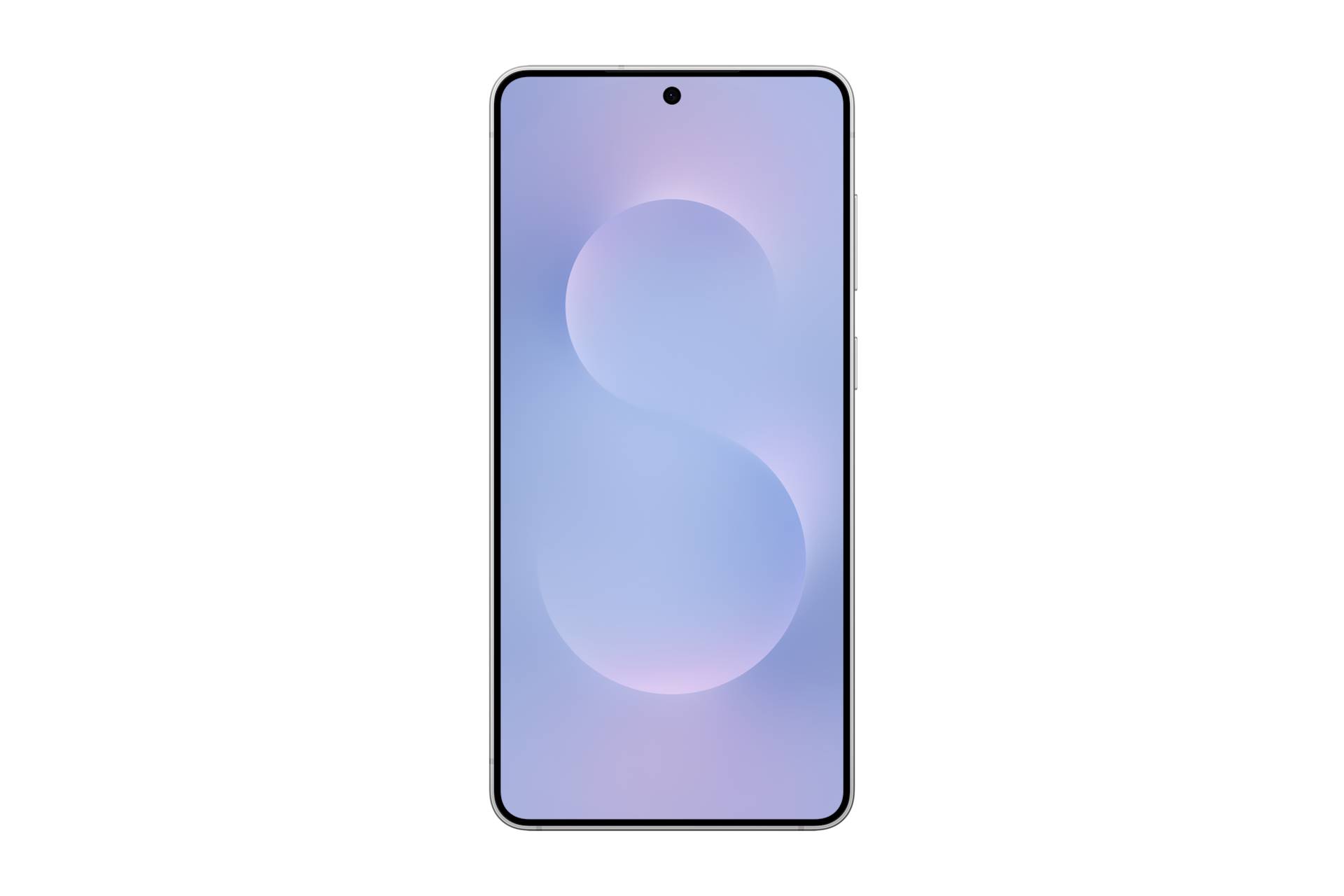 Vorderansicht eines Smartphones mit einer zentrierten Loch-Kamera und einer pastellfarbenen abstrakten Tapete auf schwarzem Hintergrund.