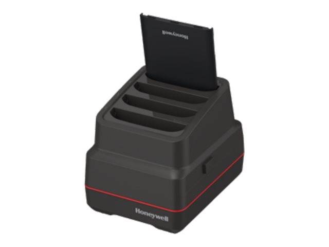 Honeywell-Ladedock, das ein einzelnes tragbares Gerät aufrecht hält, mit mehreren leeren Steckplätzen und einer roten Akzentlinie.
