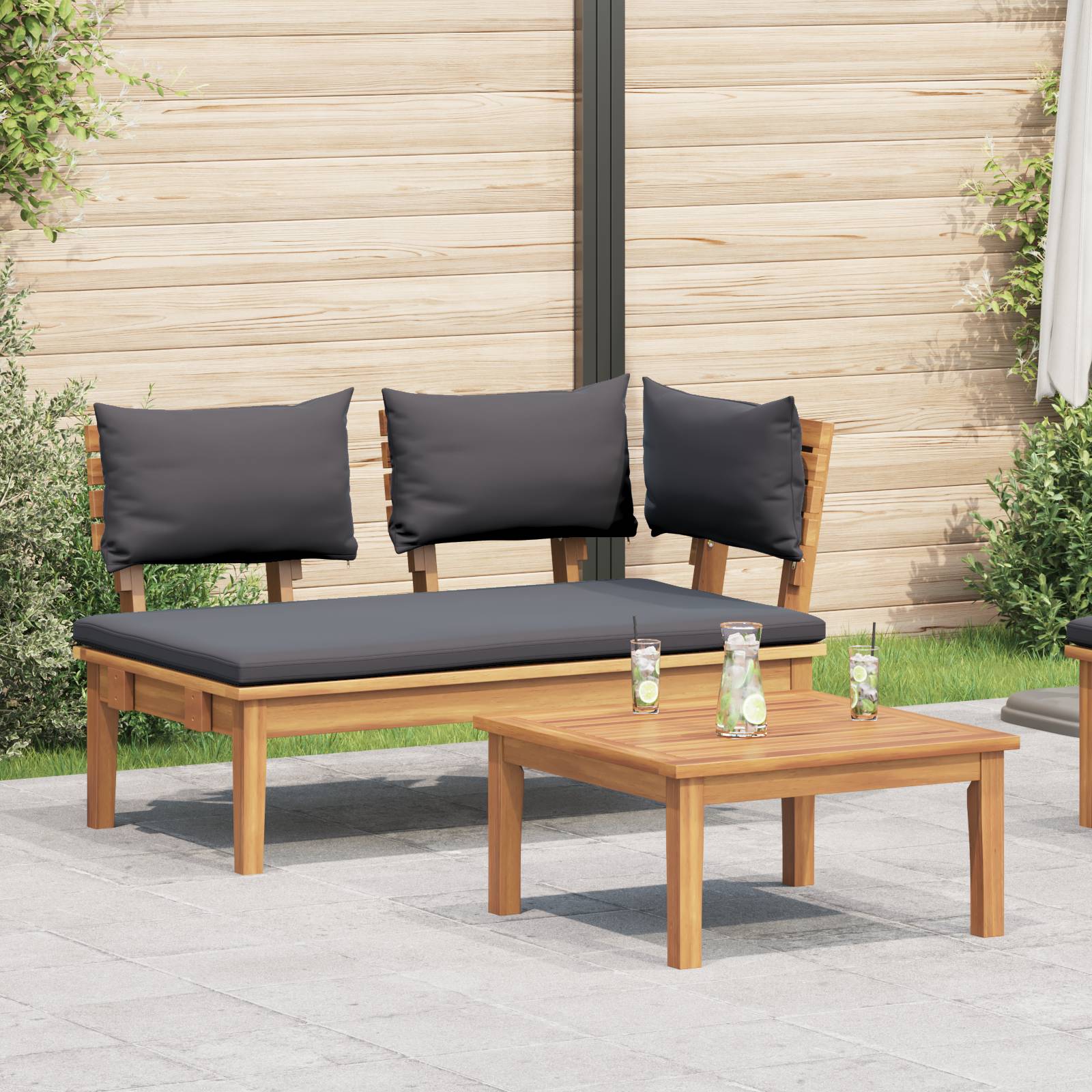 vidaXL 2-teiliges Gartenbank-Set aus massivem Teakholz