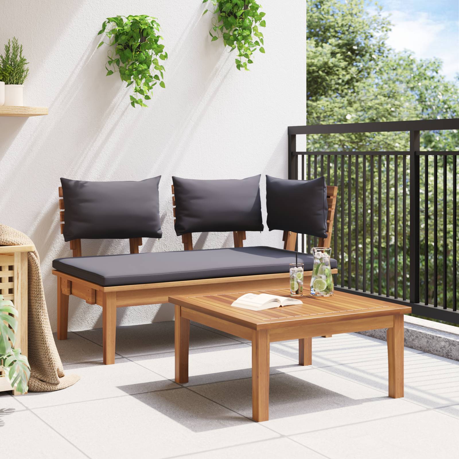 vidaXL 2-teiliges Gartenbank-Set aus massivem Teakholz