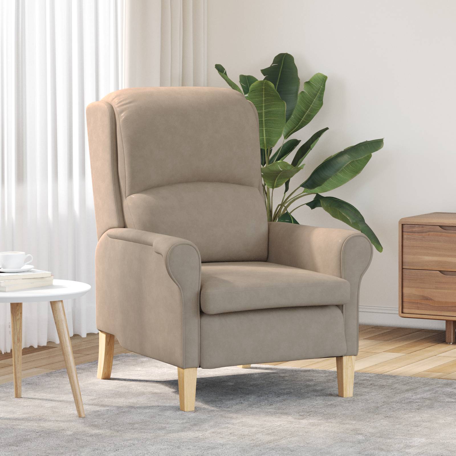 vidaXL Taupe Sessel Taupe Stoff, Holz Standard Taupe Sessel Rechteckig