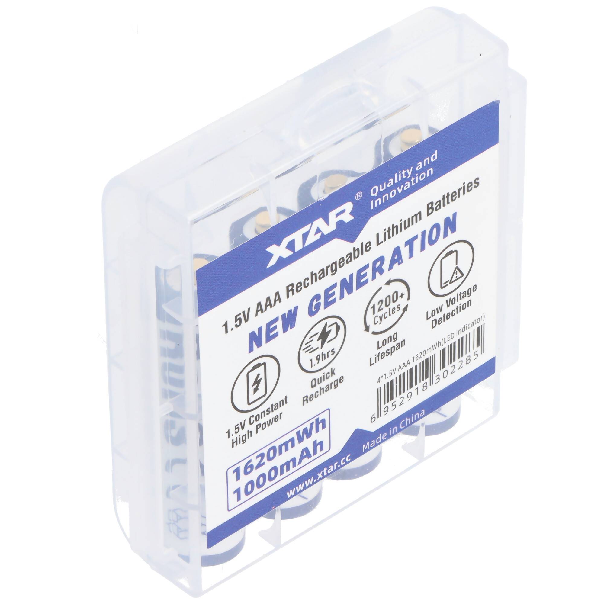 4 Stück XTAR AAA Micro LR03, Li-Ion Akku, 1,5V, 1000mAh, 1620mWh, Aufladbar mit LED-Indikator, mit Aufbewahrungsbox