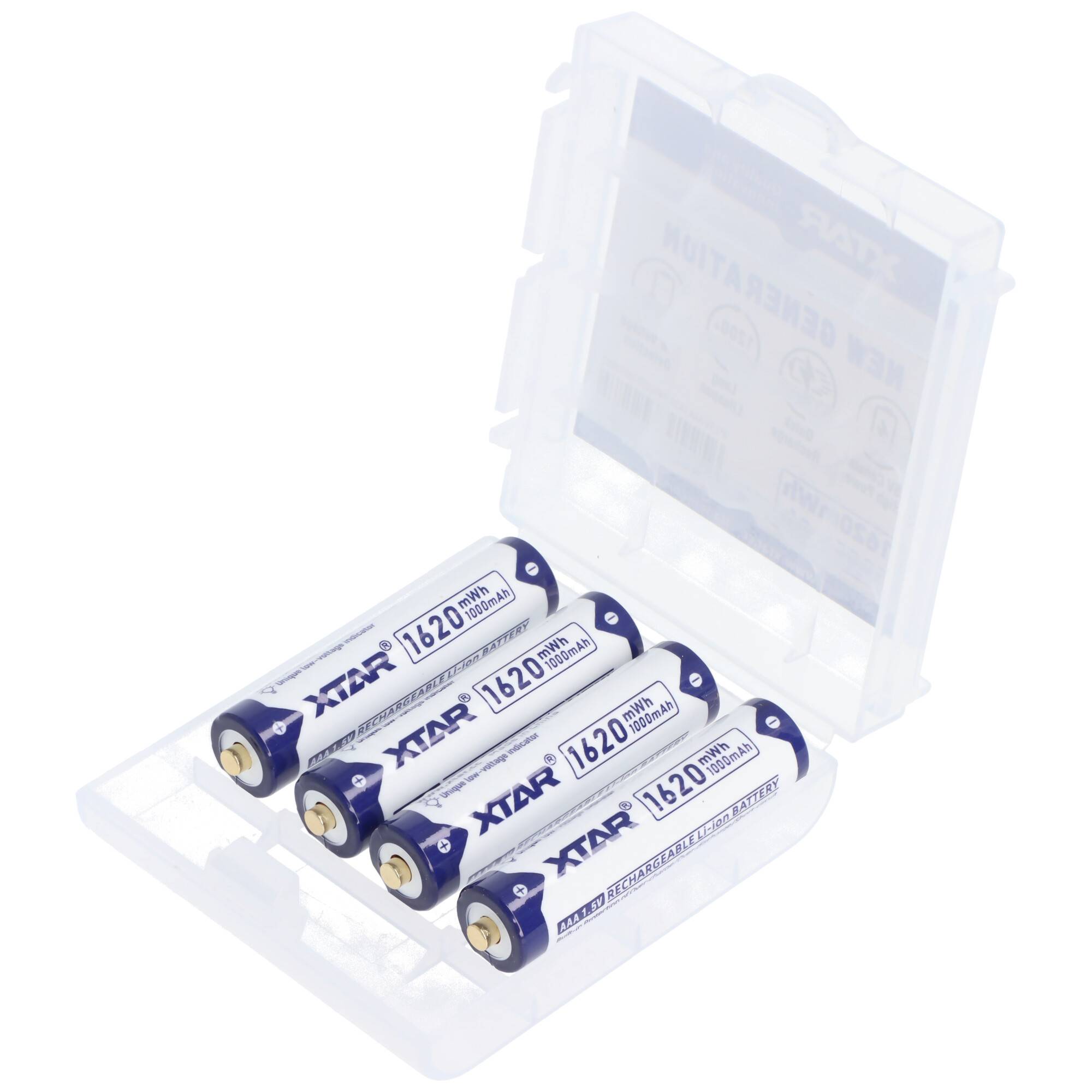 4 Stück XTAR AAA Micro LR03, Li-Ion Akku, 1,5V, 1000mAh, 1620mWh, Aufladbar mit LED-Indikator, mit Aufbewahrungsbox