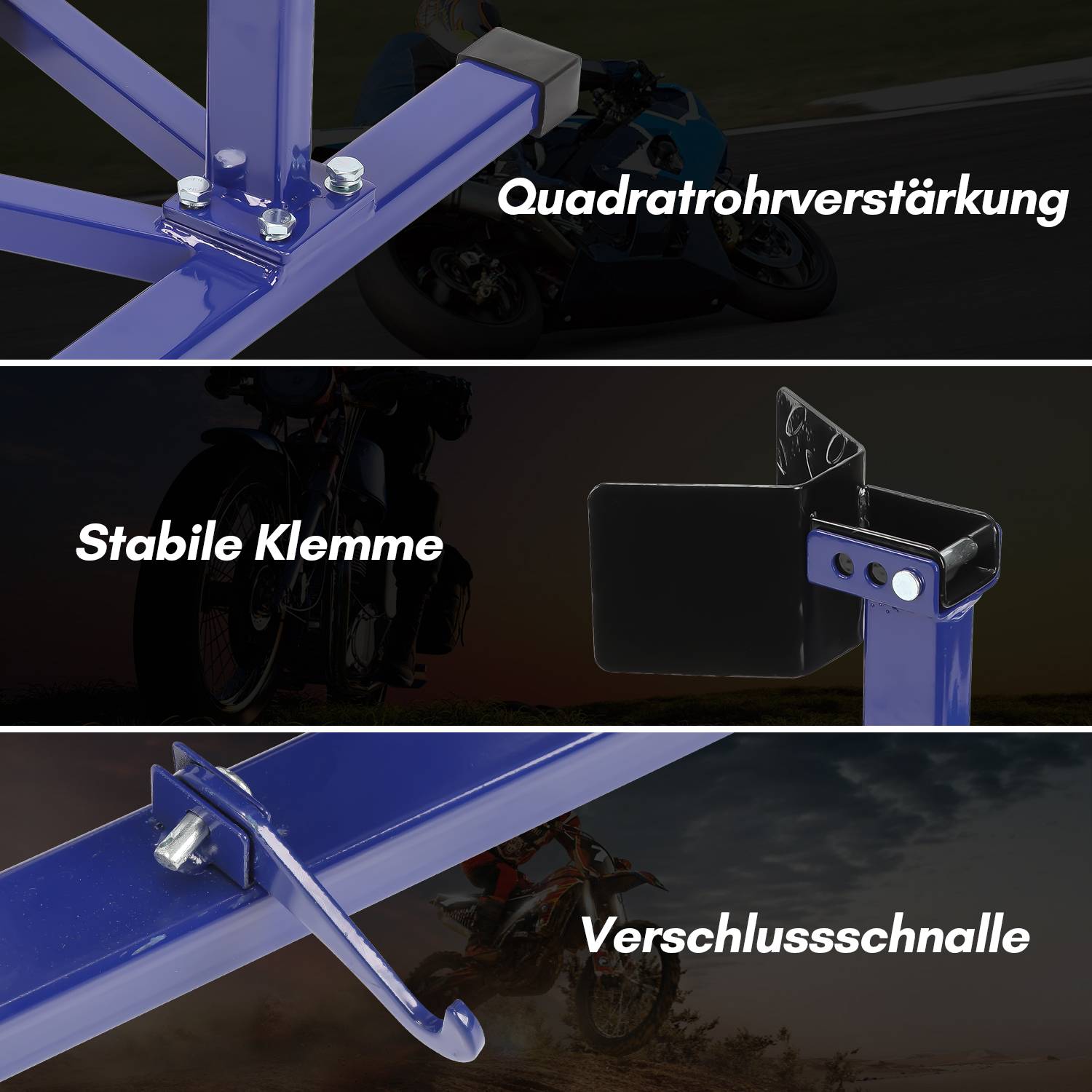 Motorrad AnhängerTransportständer Transportschine Motorradwippe für Anhänger Motorradständer Blau Schwarz