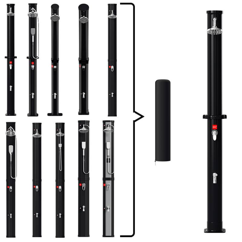 Solardusche 20-60 Liter - bis 60°C – mit schwenkbarem Duschkopf, Fußdusche & Gartenschlauch