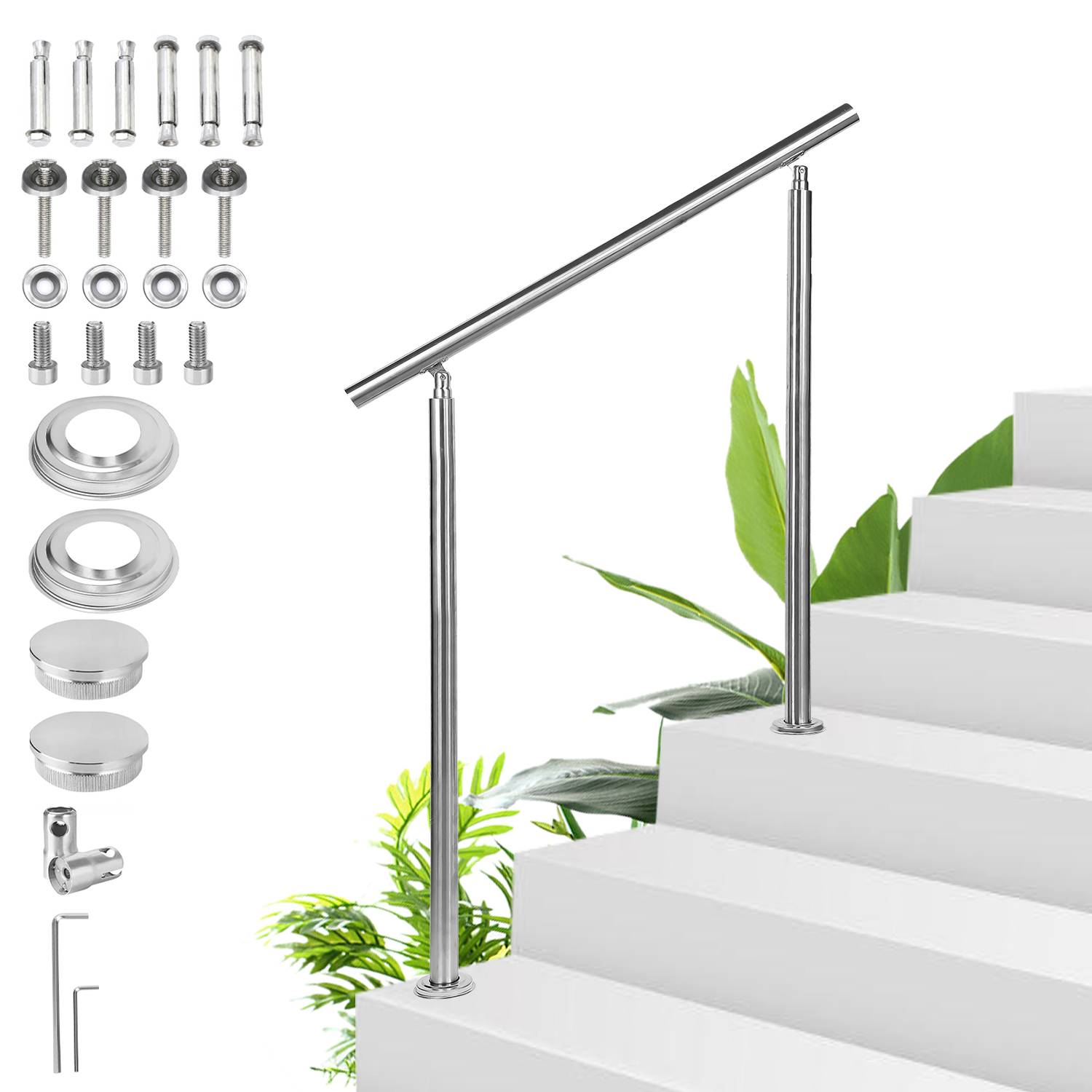 Geländer Edelstahl Handlauf Treppengeländer für Balkon Treppen Innen und Außen 160cm (0 Querstreben)