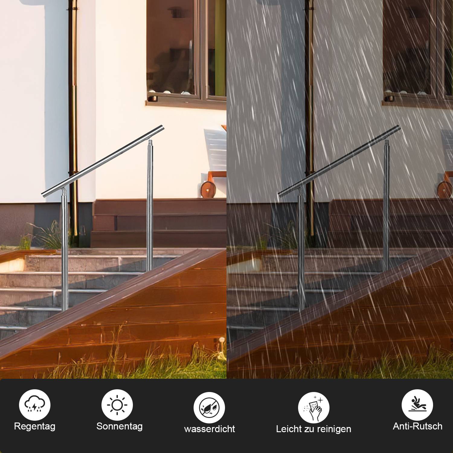 Geländer Edelstahl Handlauf Treppengeländer für Balkon Treppen Innen und Außen 180cm (0 Querstreben)