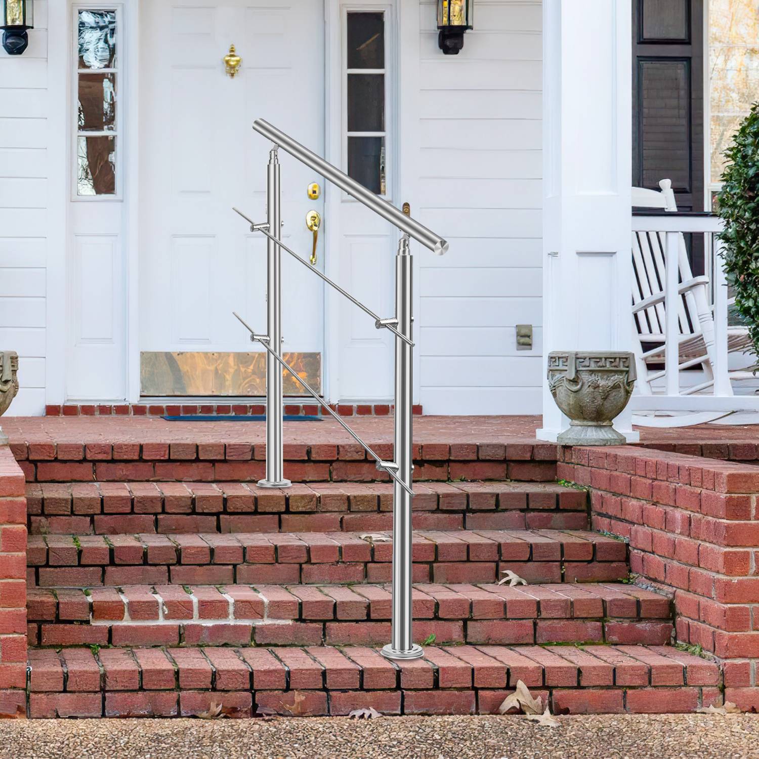 Geländer Edelstahl Handlauf Treppengeländer für Balkon Treppen Innen und Außen 80cm (2 Querstreben)