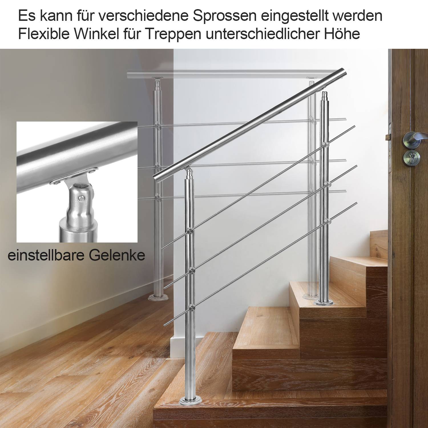Geländer Edelstahl Handlauf Treppengeländer für Balkon Treppen Innen und Außen 80cm (3 Querstreben)
