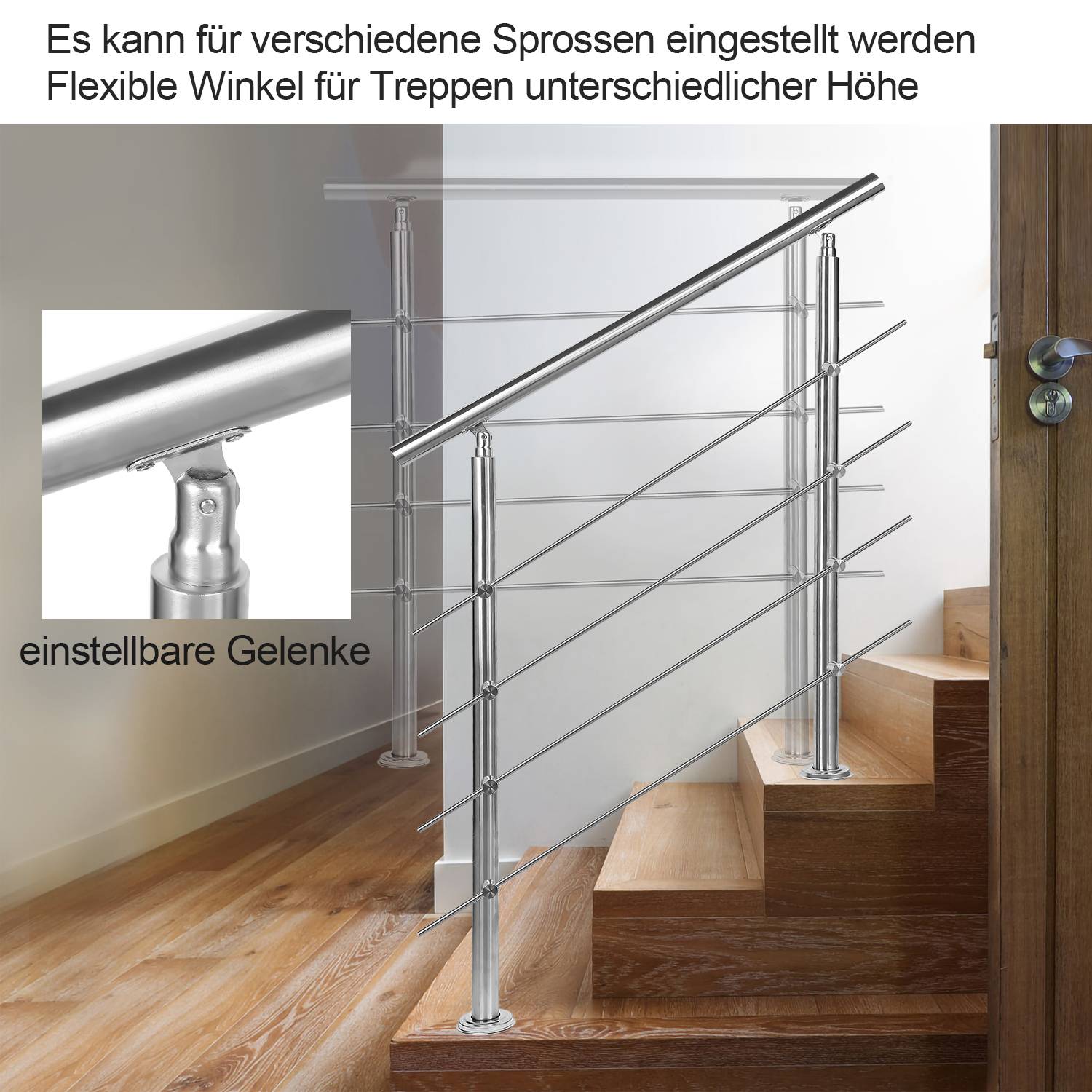 Geländer Edelstahl Handlauf Treppengeländer für Balkon Treppen Innen und Außen 160cm (4 Querstreben)