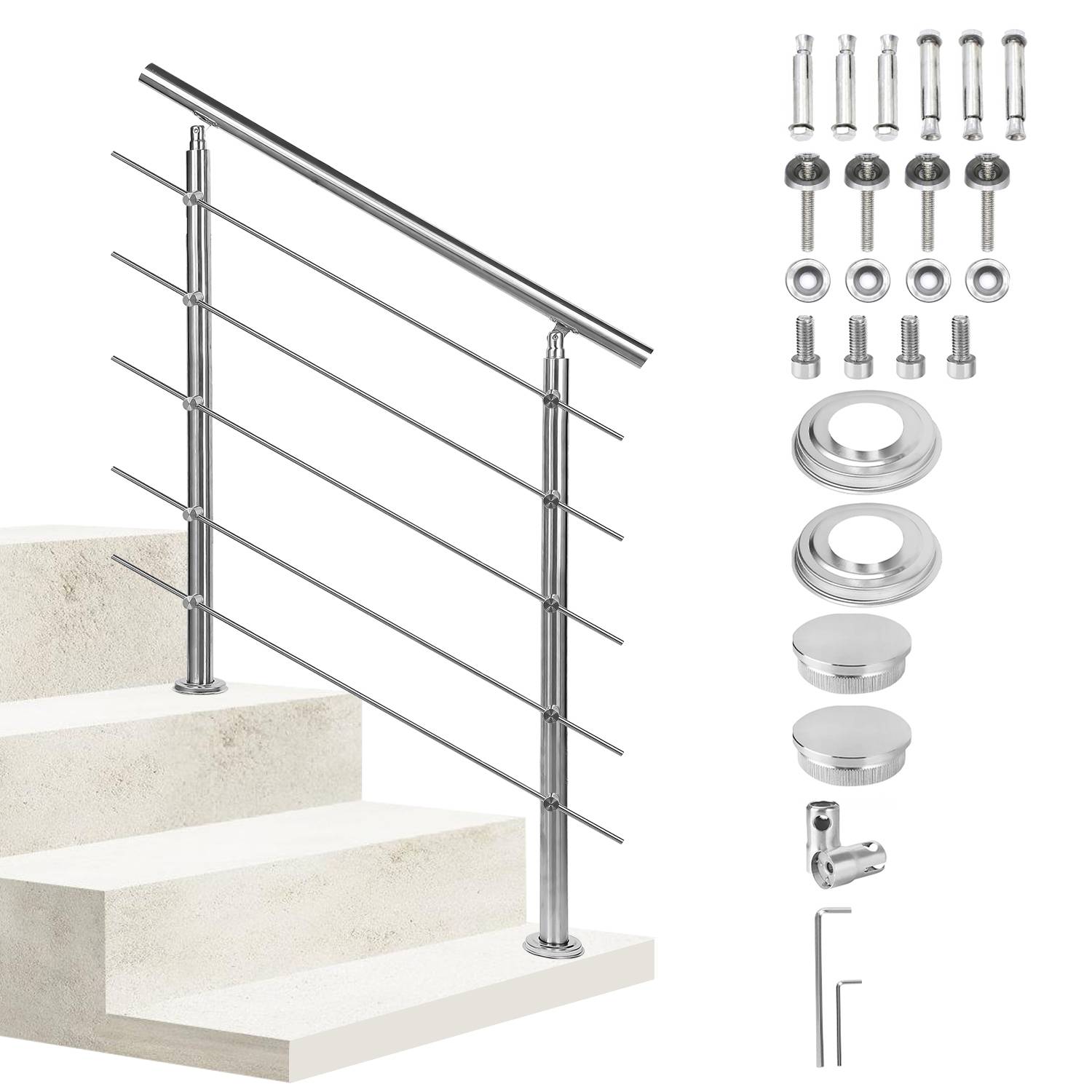 Geländer Edelstahl Handlauf Treppengeländer für Balkon Treppen Innen und Außen 160cm (5 Querstreben)