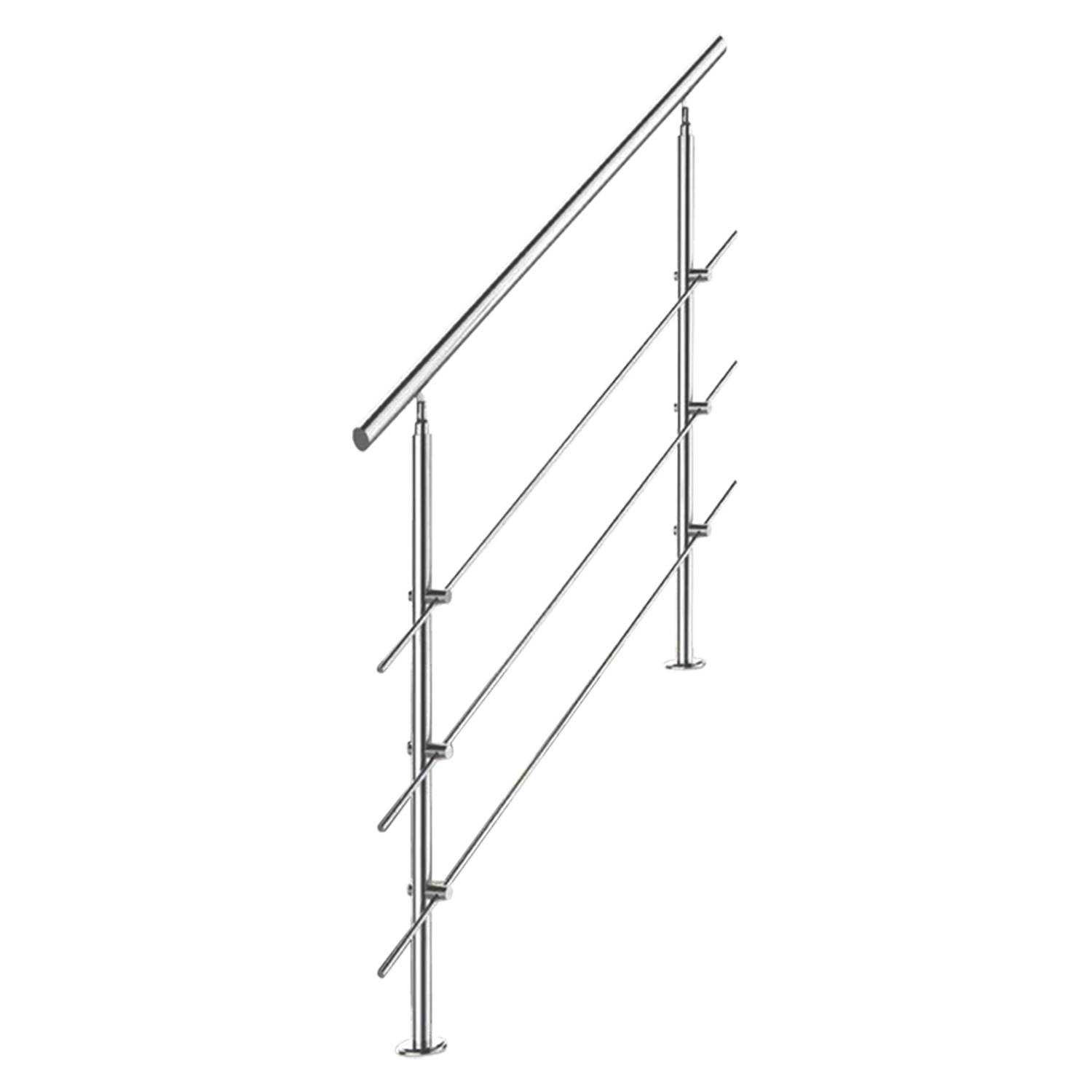 Geländer Edelstahl Handlauf Treppengeländer für Balkon Treppen Innen und Außen 150cm (3 Querstreben)
