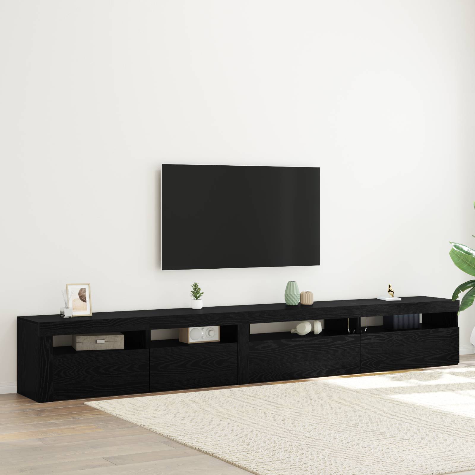vidaXL 3-teiliger TV-Schrank mit LED-Lichtern Schwarze Eiche Holzwerkstoff