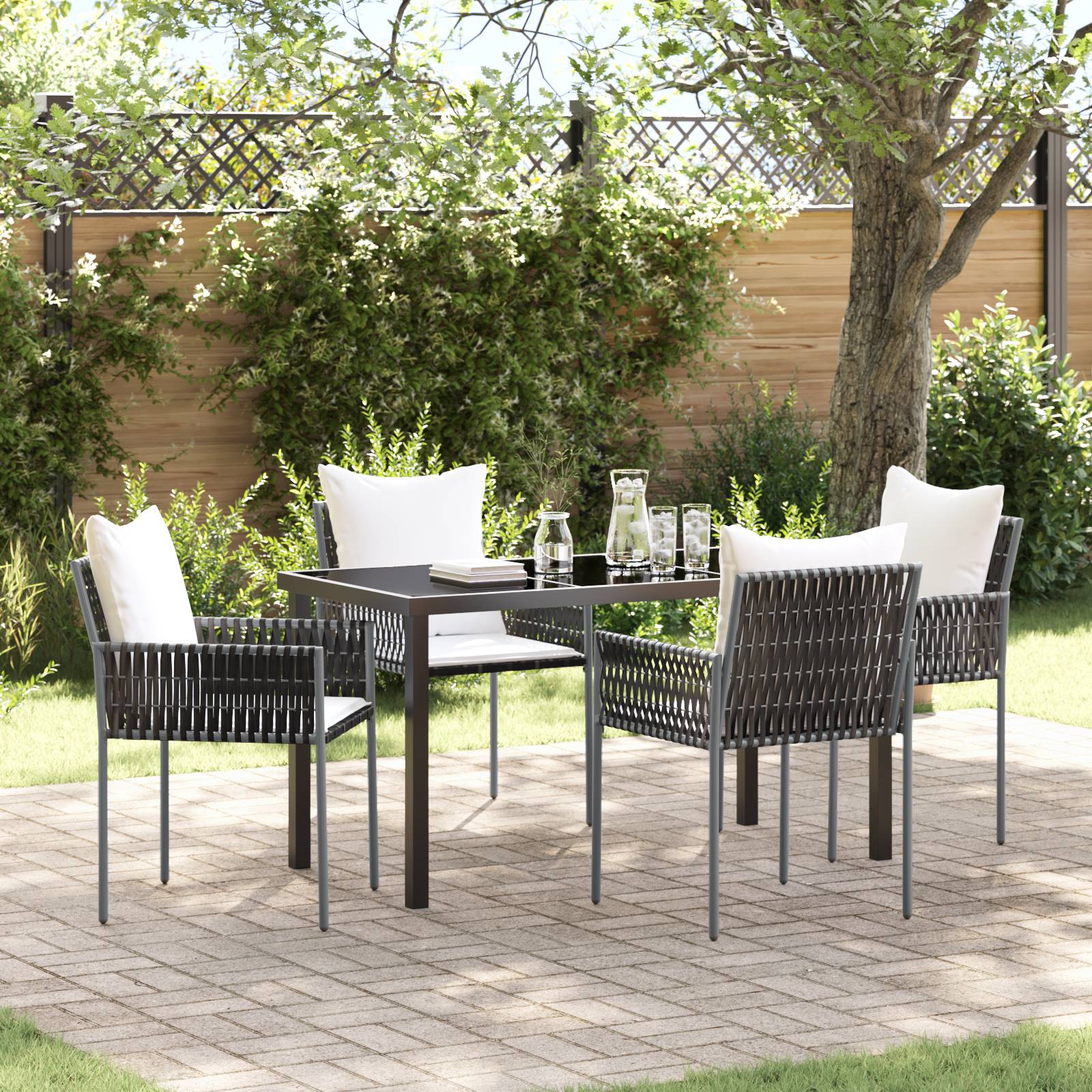 vidaXL 5-tlg. Garten-Essgruppe mit Kissen Braun Poly Rattan