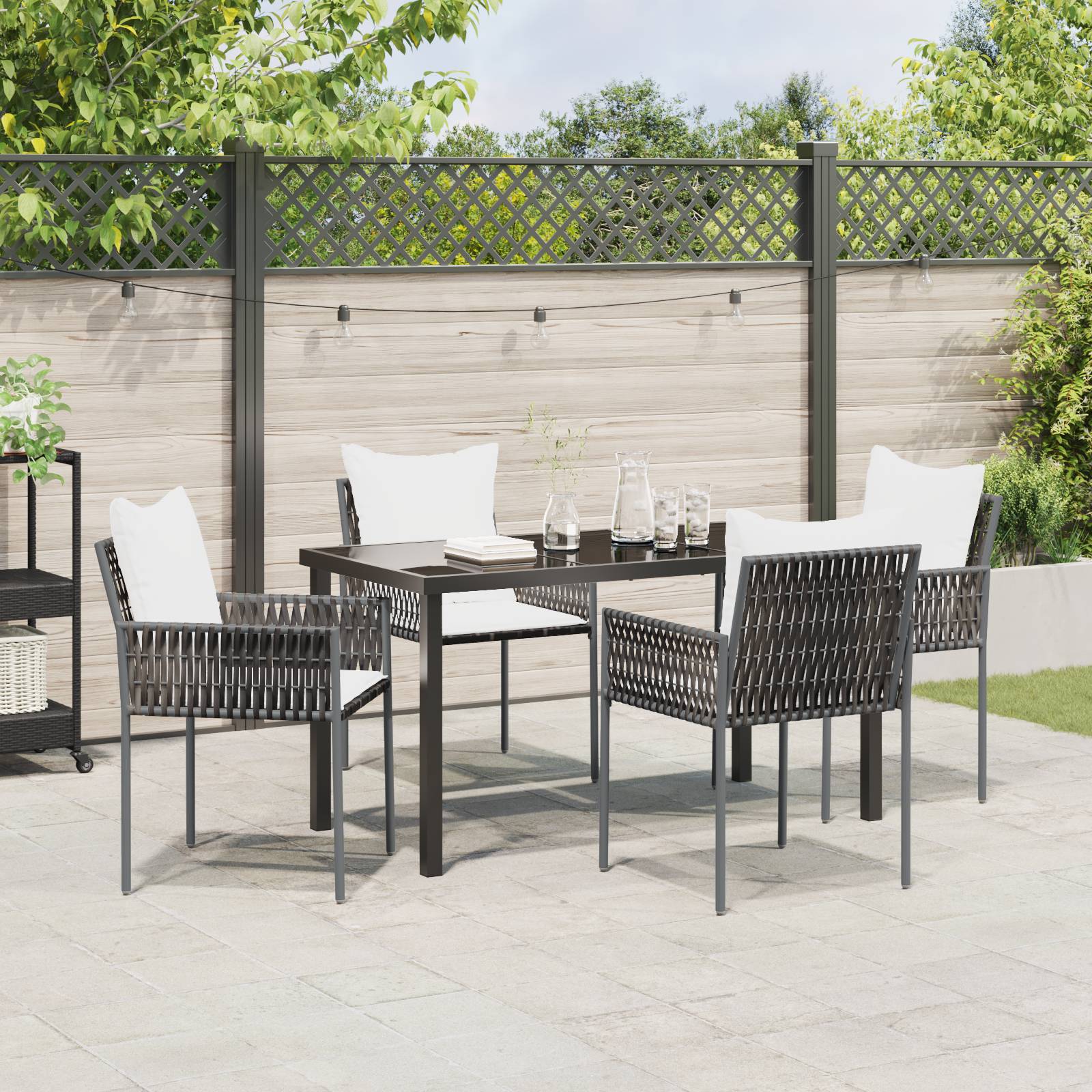 vidaXL 5-tlg. Garten-Essgruppe mit Kissen Braun Poly Rattan