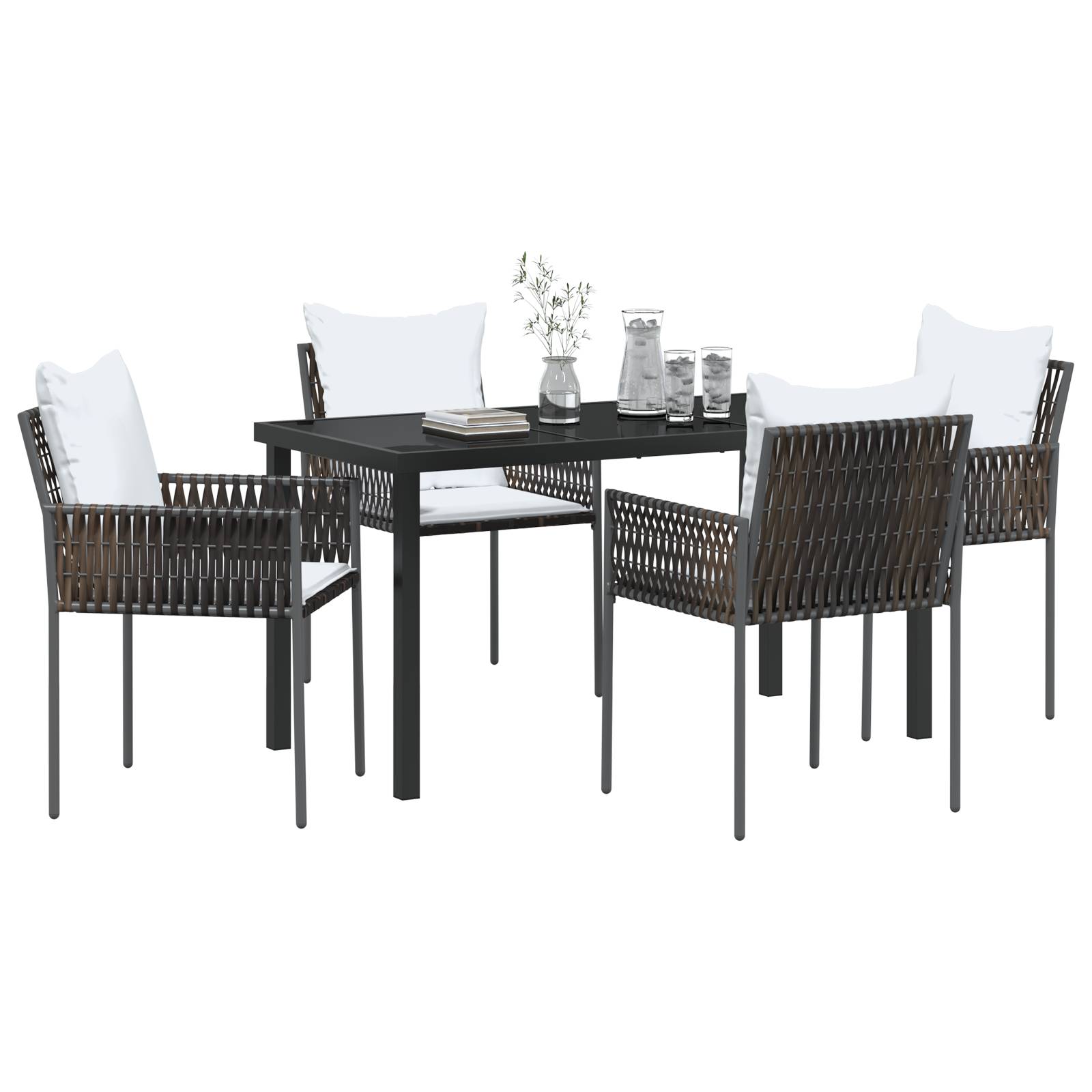 vidaXL 5-tlg. Garten-Essgruppe mit Kissen Braun Poly Rattan