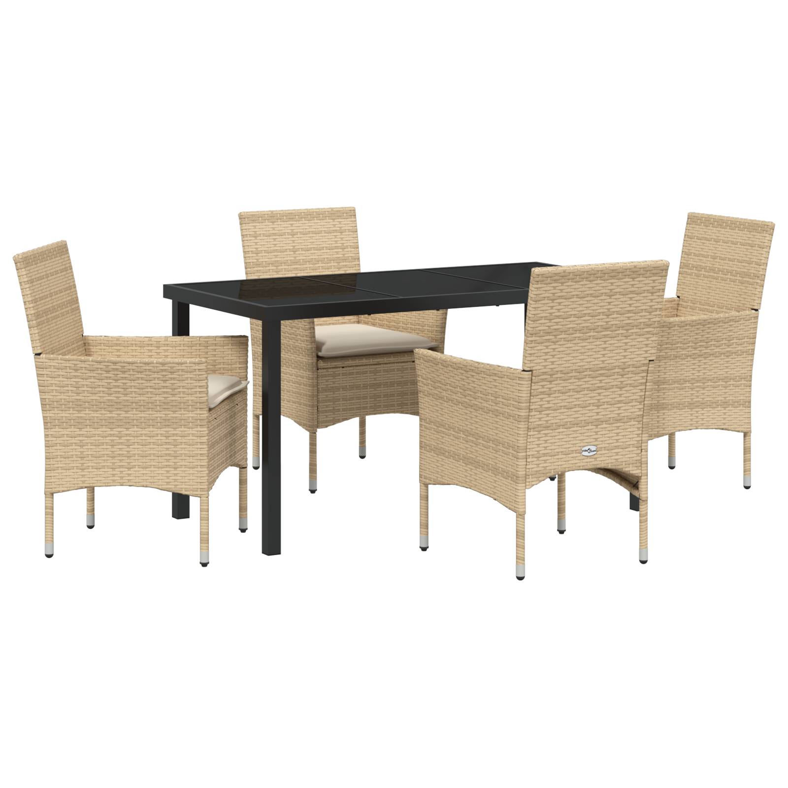 vidaXL 5-teiliges Garten Esstisch Set mit Kissen Beige Poly Rattan