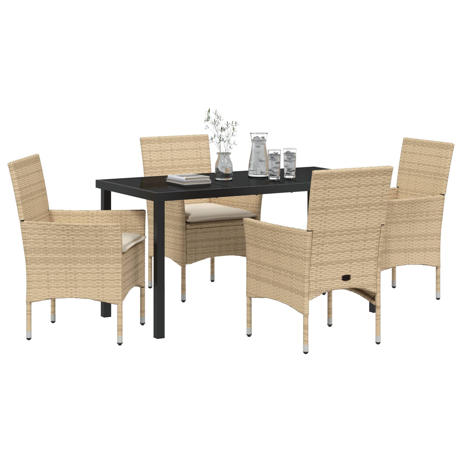 vidaXL 5-teiliges Garten Esstisch Set mit Kissen Beige Poly Rattan