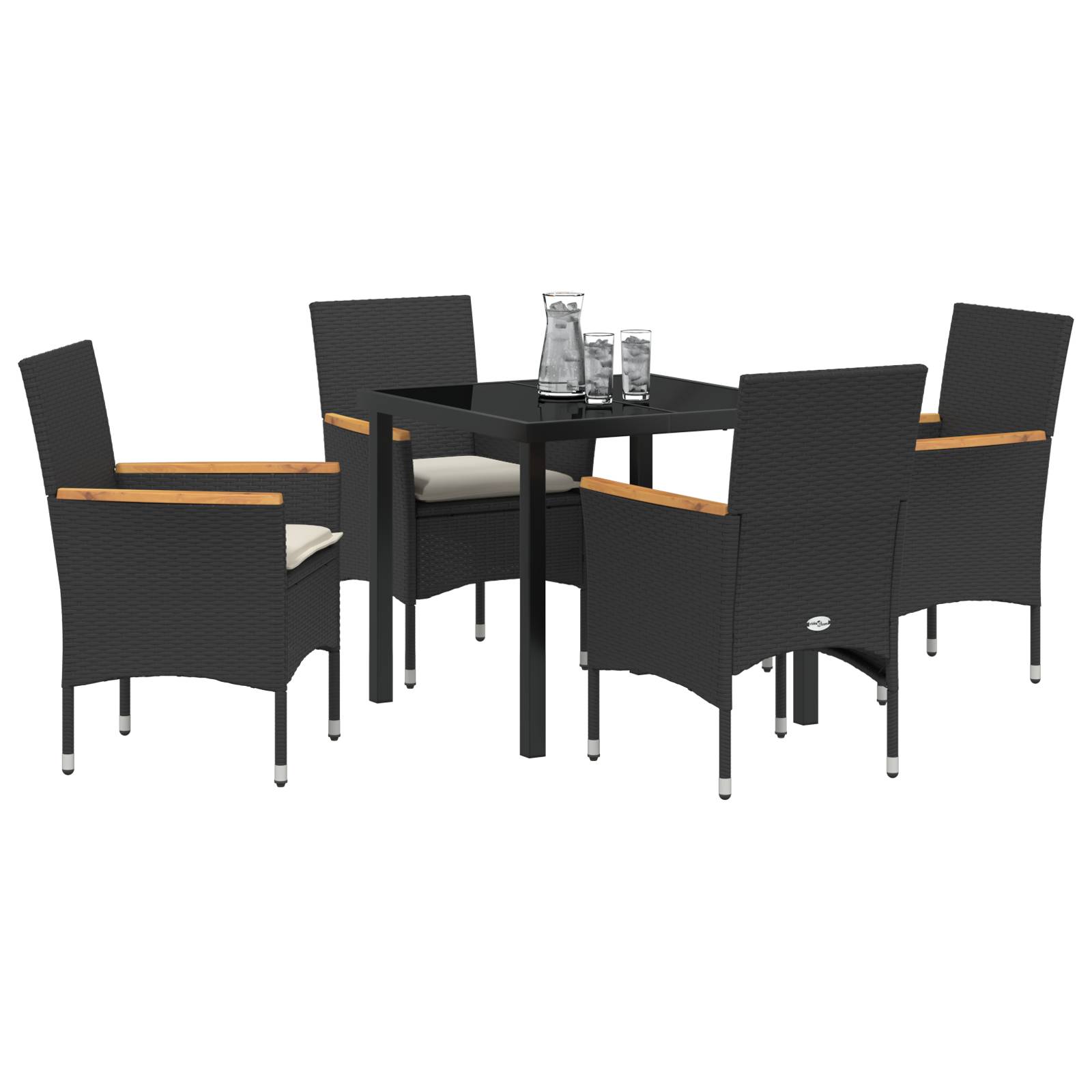 vidaXL 5-teilige Garten Essgruppe mit Kissen in schwarzem Poly-Rattan