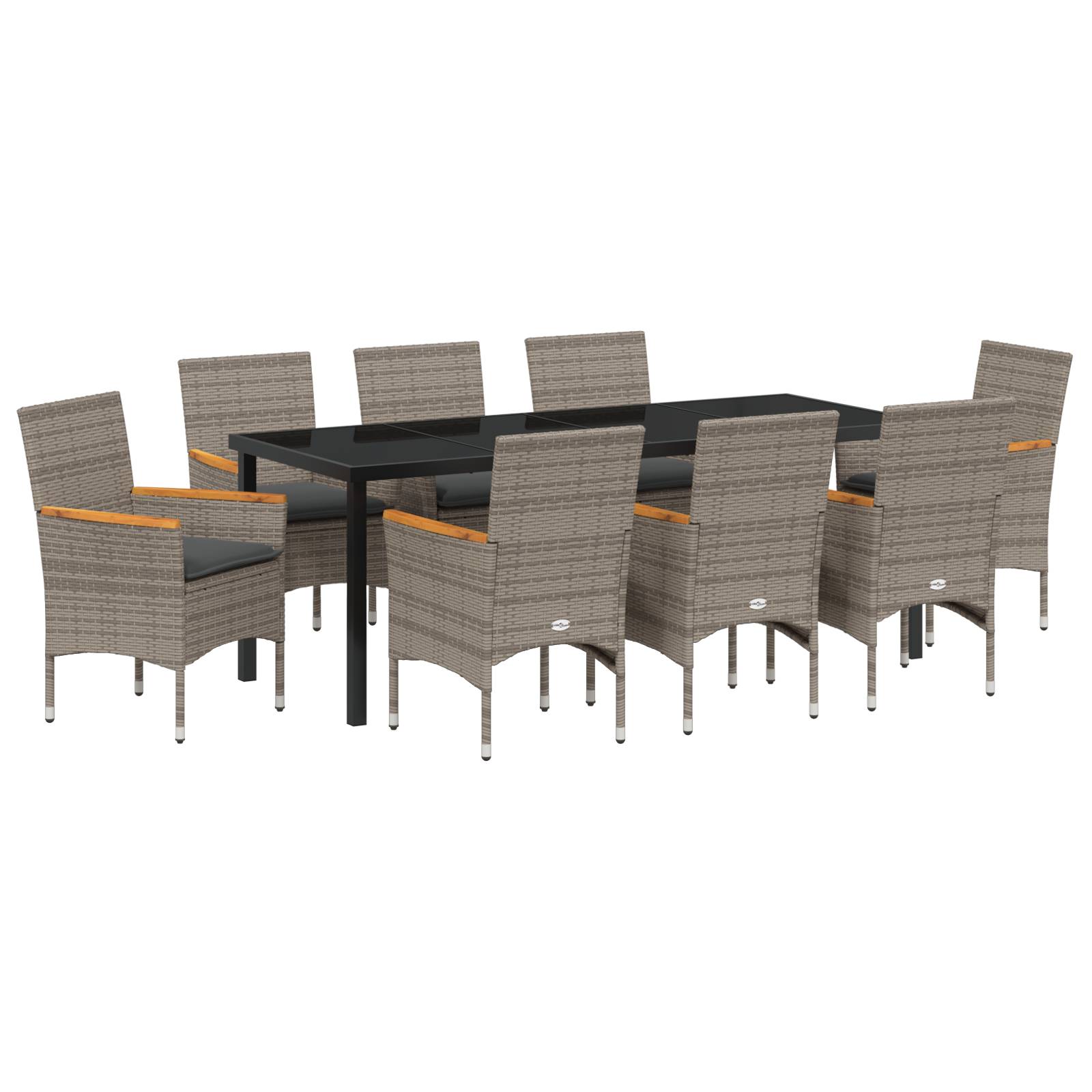 vidaXL 9-teilige Garten Essgruppe mit Kissen Grau Poly Rattan