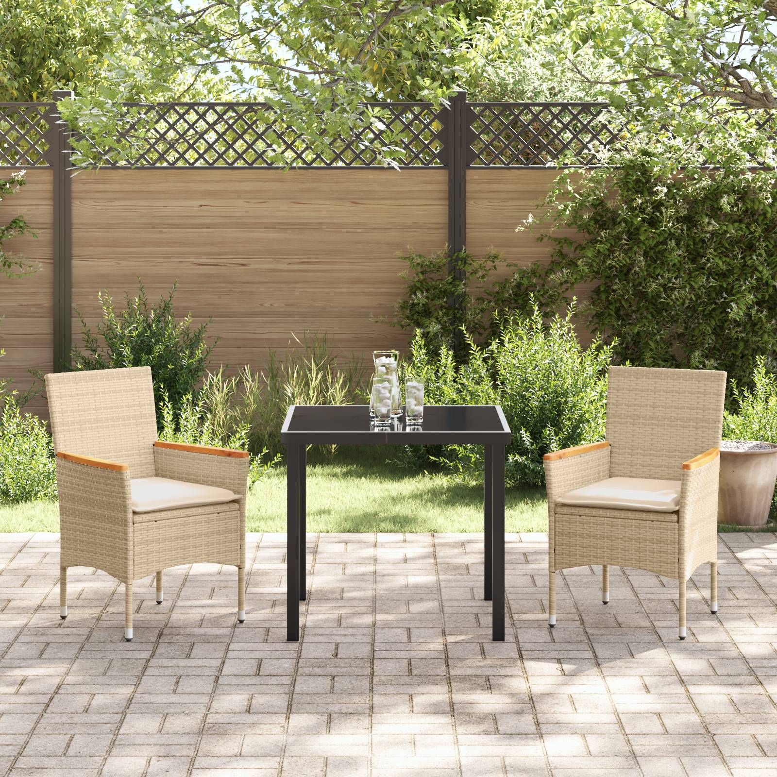 vidaXL 3-teilige Garten-Essgruppe mit Kissen Beige Poly Rattan