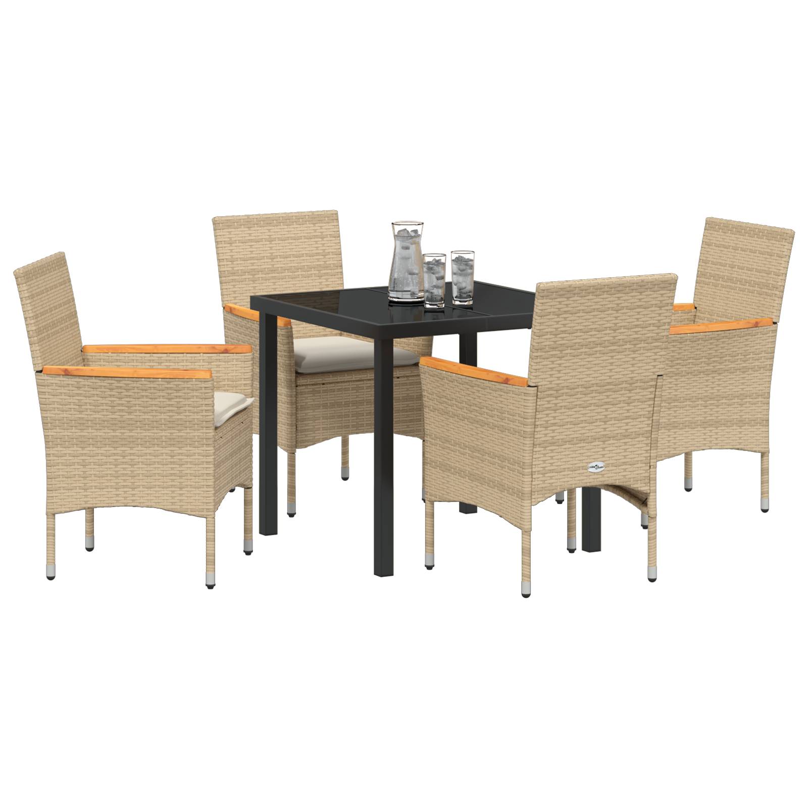 vidaXL 5-teiliges Garten Essgruppe mit Kissen Beige Poly Rattan