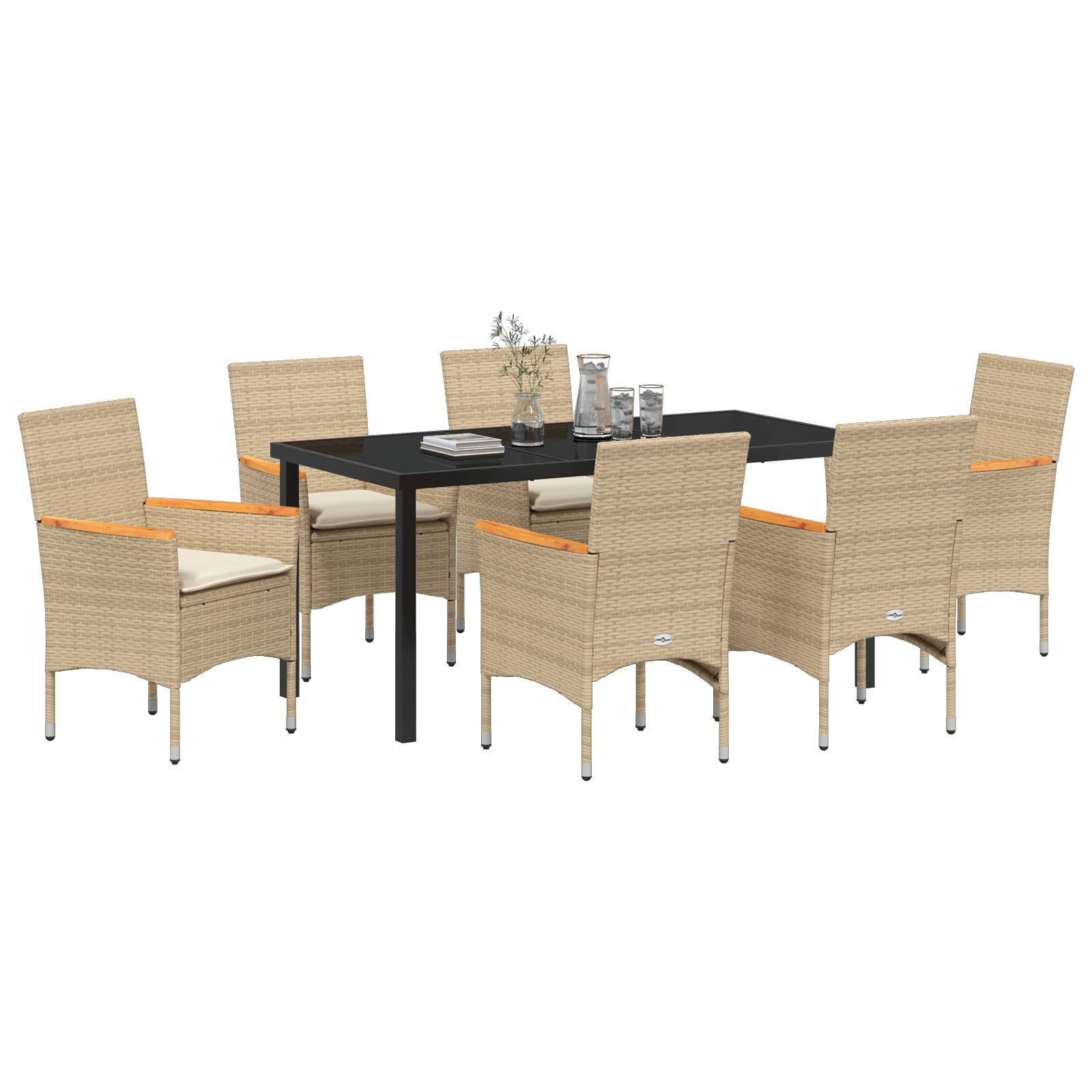 vidaXL 7-teiliges Garten Essset mit Kissen Beige Poly-Rattan